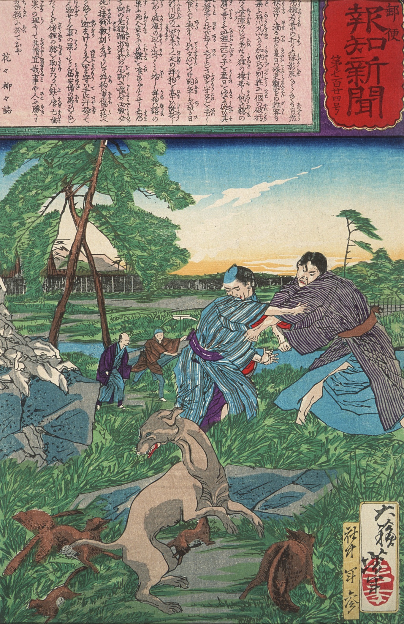 小石川的一只勇敢的老獾保护它的幼崽免受狗的伤害