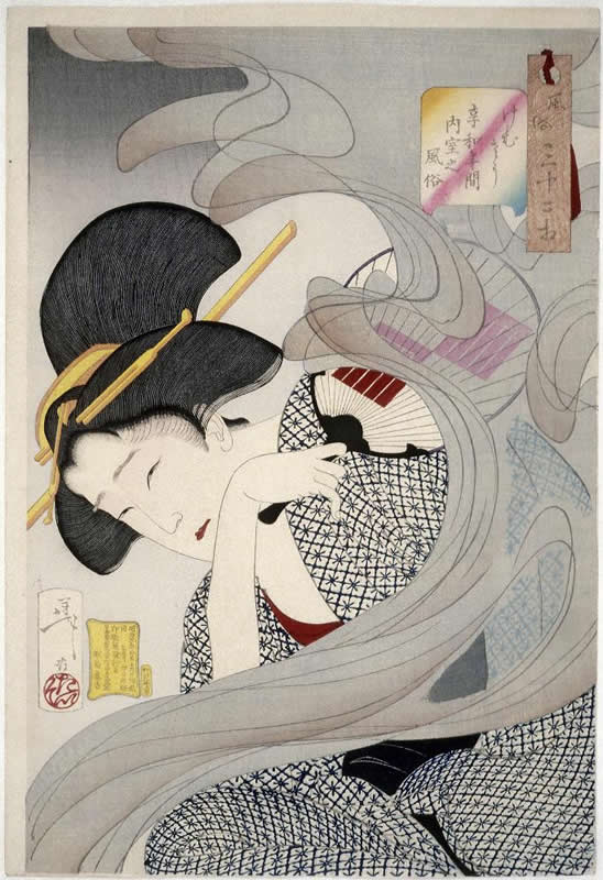 《烟熏·享和年间的内室》（Smoky: Habits of a housewife of the Kyōwa era）｜月冈芳年 Tsukioka Yoshitoshi｜1888