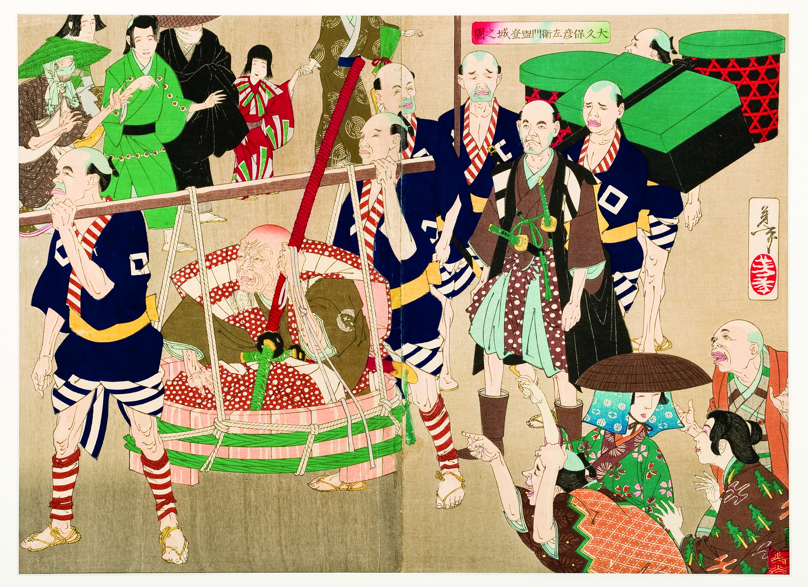 《大久保彦左卫门乘木桶登城》（Okubo Hikoemon ascended the castle in a wooden barrel）｜月冈芳年 Tsukioka Yoshitoshi｜1885-1889