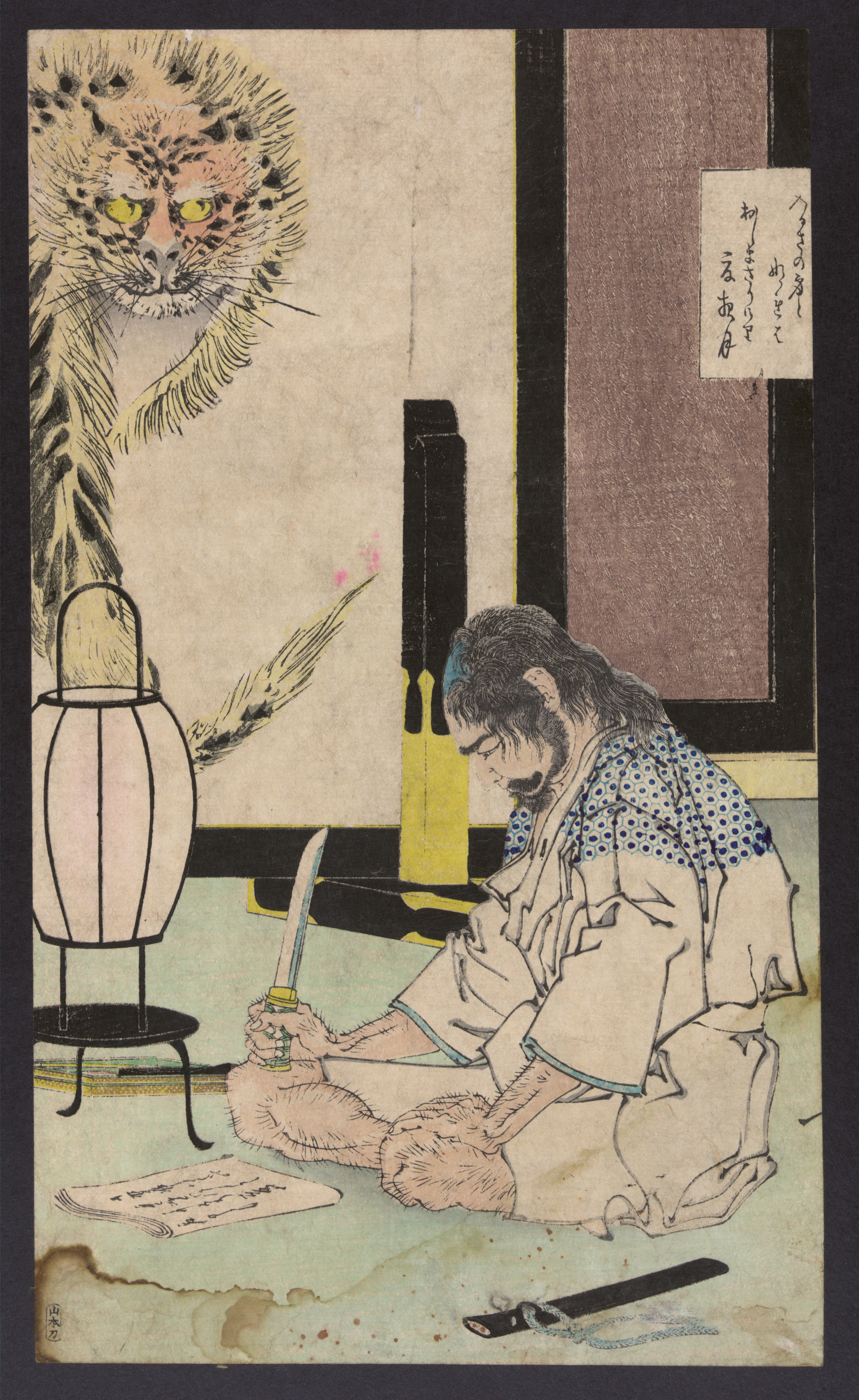 《义太夫月下写辞世诗》（Yi Taifu wrote his death poem under the moonlight）｜月冈芳年 Tsukioka Yoshitoshi｜1890