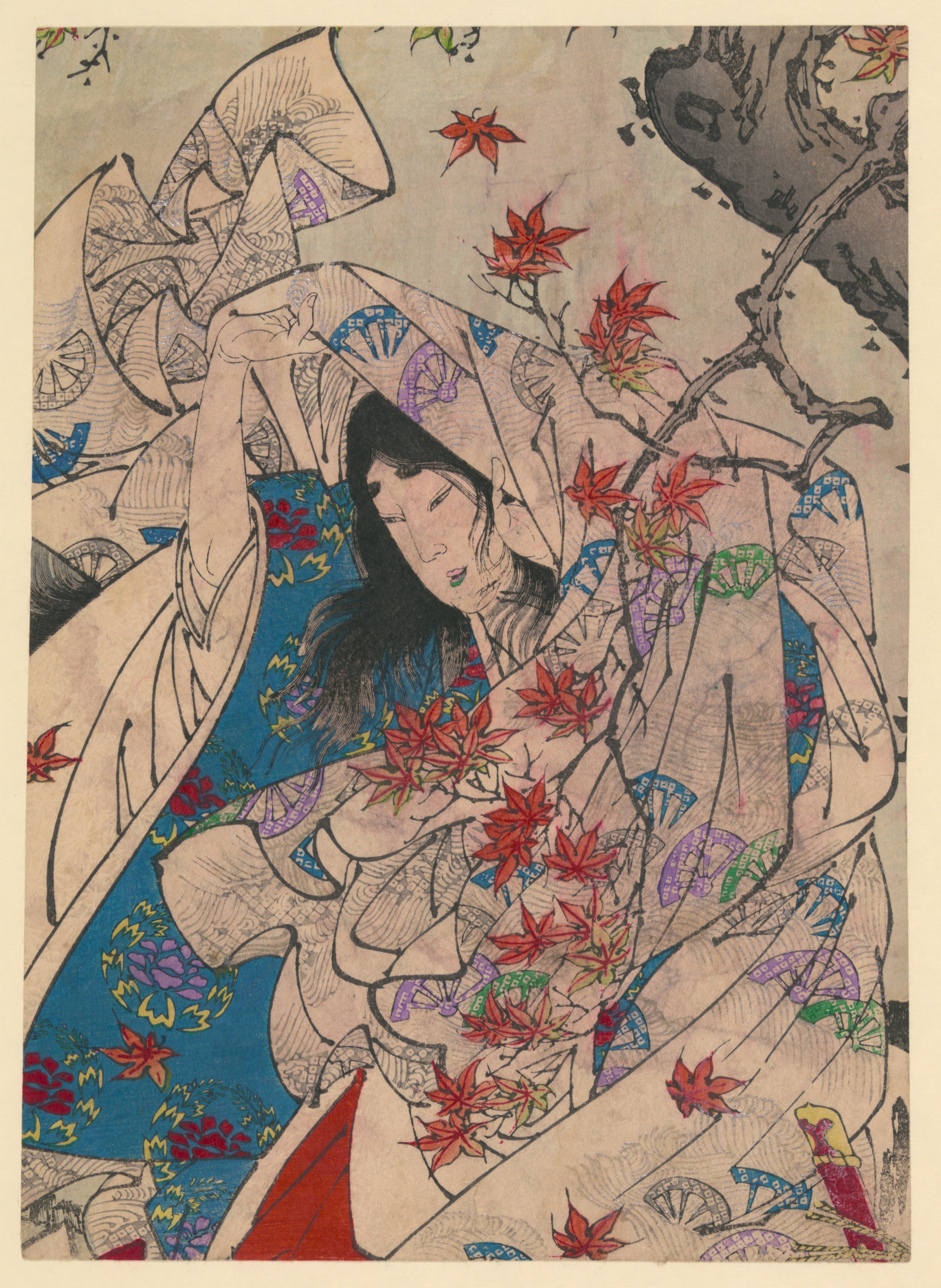 《月冈芳年作品：枫叶下的女子》（"Yoshitoshi Tsukioka's Work: Woman Under the Maple Leaves"）｜月冈芳年 Tsukioka Yoshitoshi｜不明