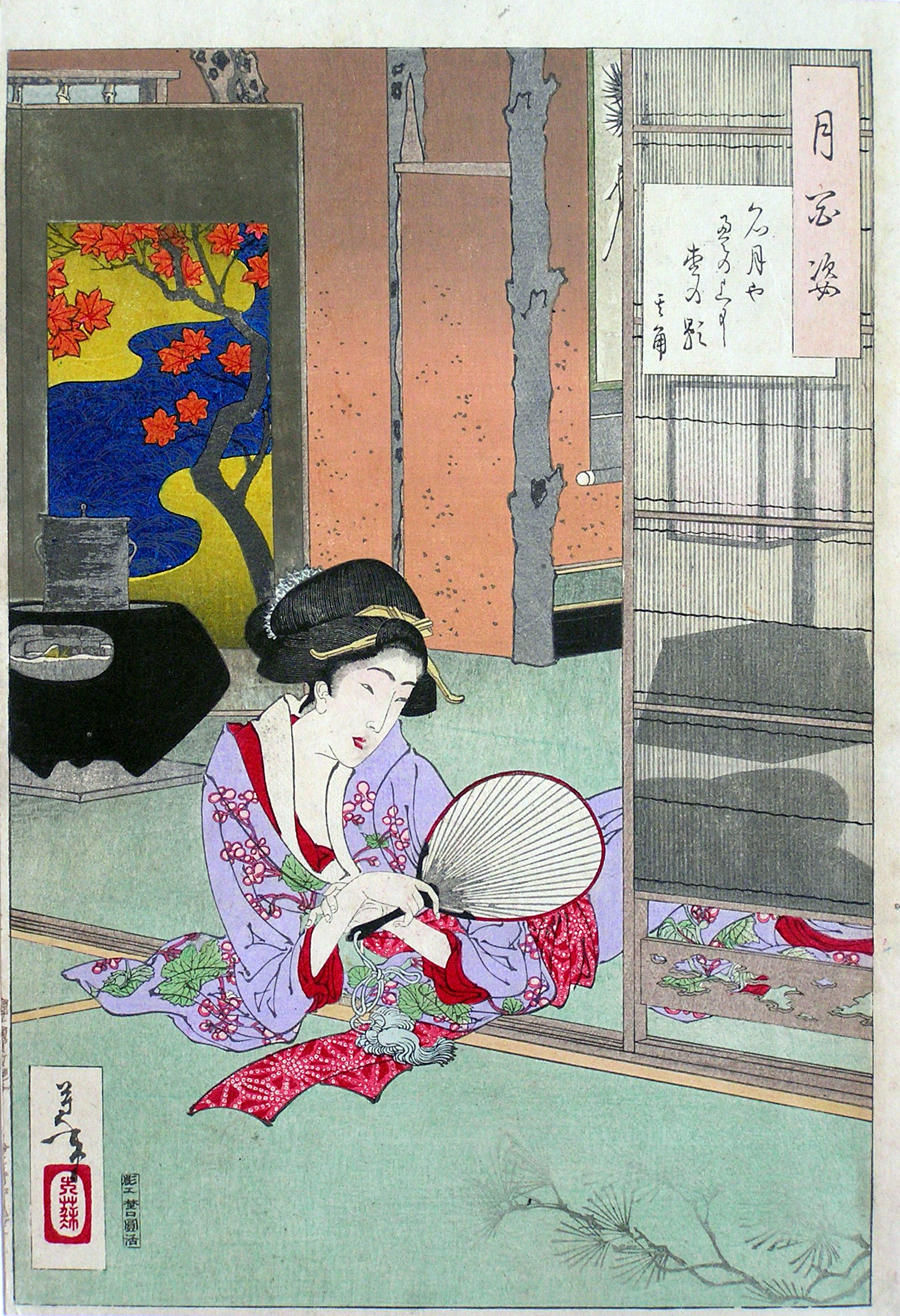 《榻榻米上的满月（其角）》（The full moon on the tatami (its corner)）｜月冈芳年 Tsukioka Yoshitoshi｜1885