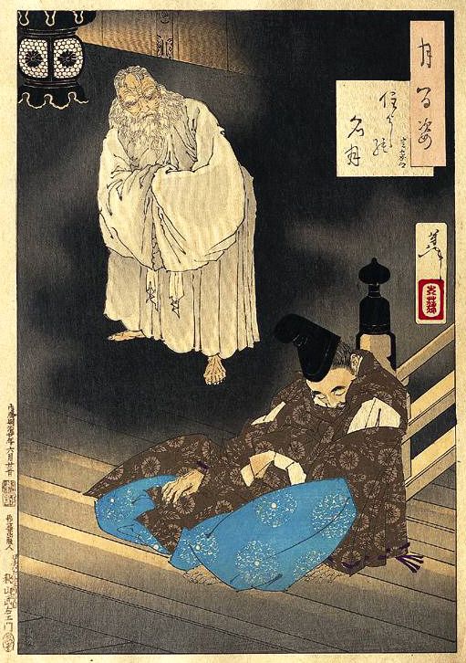 《住吉满月·定家》（Sumiyoshi Full Moon · Deciding Home）｜月冈芳年 Tsukioka Yoshitoshi｜1887