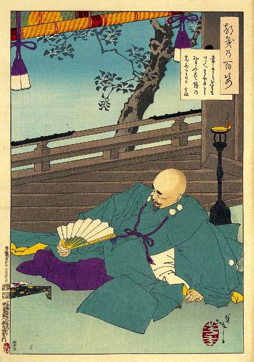 《玄以月下作诗》（Xuan Yi composes poems under the moon）｜月冈芳年 Tsukioka Yoshitoshi｜1887