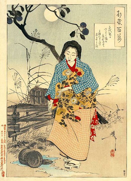 《千代女与水桶》（Chiyoda and the Bucket）｜月冈芳年 Tsukioka Yoshitoshi｜1889