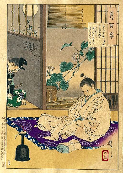 《秀次月下沉思》（Hidetsugi meditates under the moon）｜月冈芳年 Tsukioka Yoshitoshi｜1889