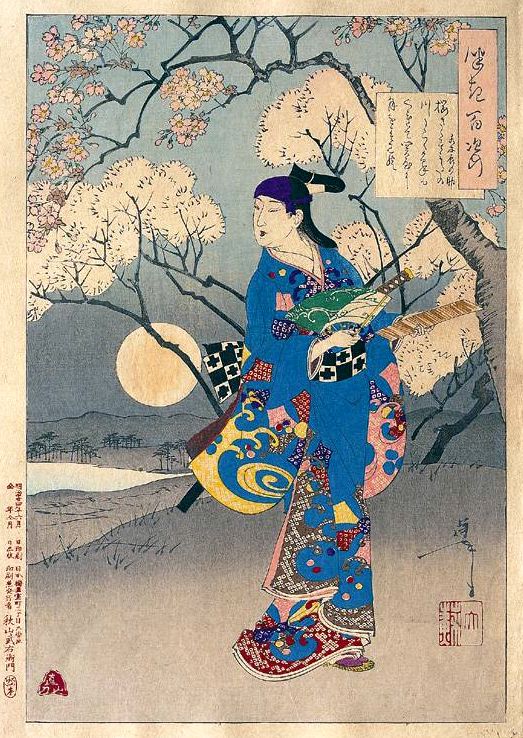 《隅田川月下樱花》（Sumida River cherry blossoms under the moon）｜月冈芳年 Tsukioka Yoshitoshi｜1891
