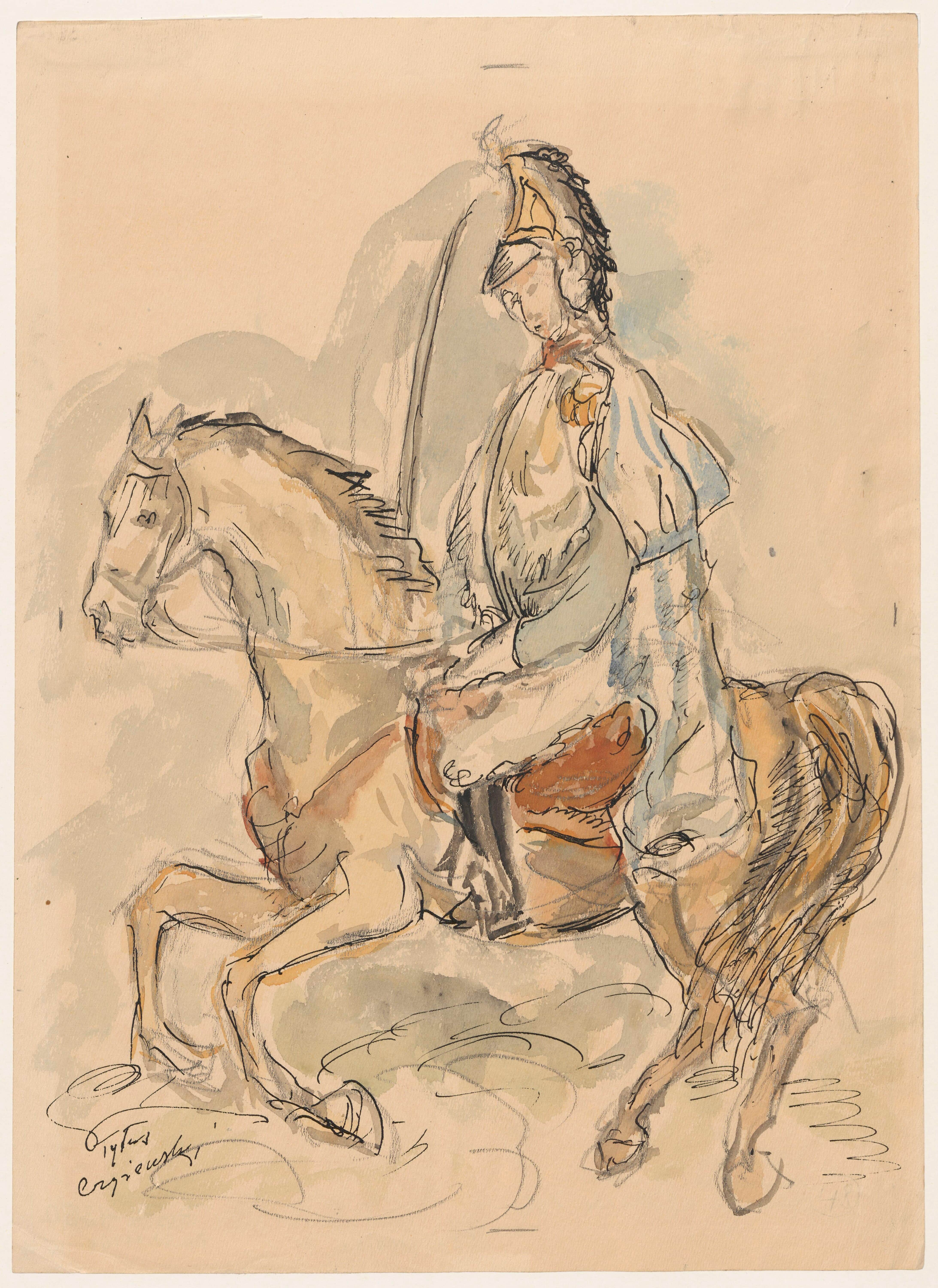 《失落画作《胸甲骑兵》的草图》（Sketch for the lost painting Cuirassier）｜蒂图斯·奇热夫斯基 Tytus Czyżewski｜1937