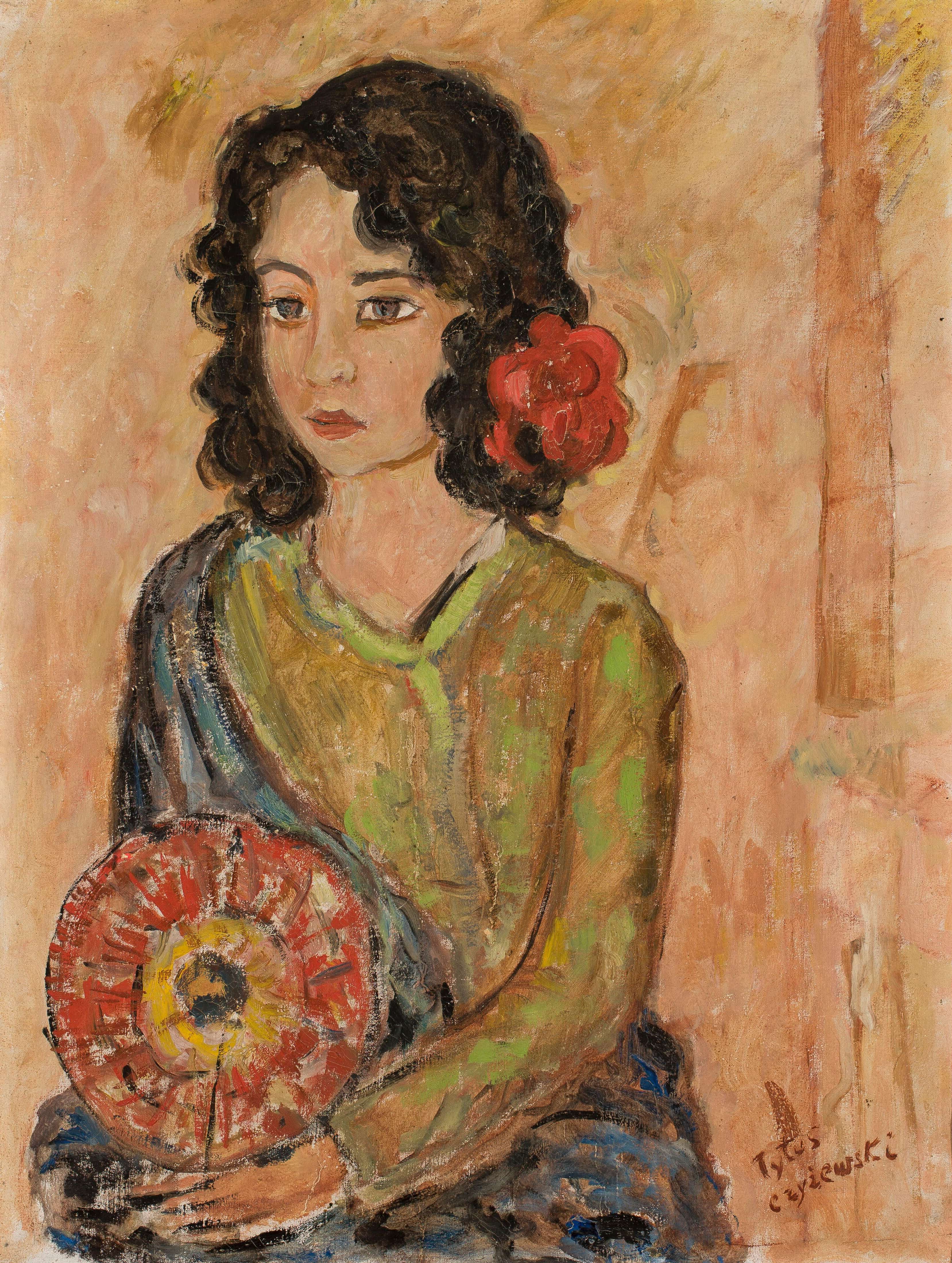 《一个拿着扇子的女孩的肖像》（Portrait of a girl with a fan）｜蒂图斯·奇热夫斯基 Tytus Czyżewski｜1939