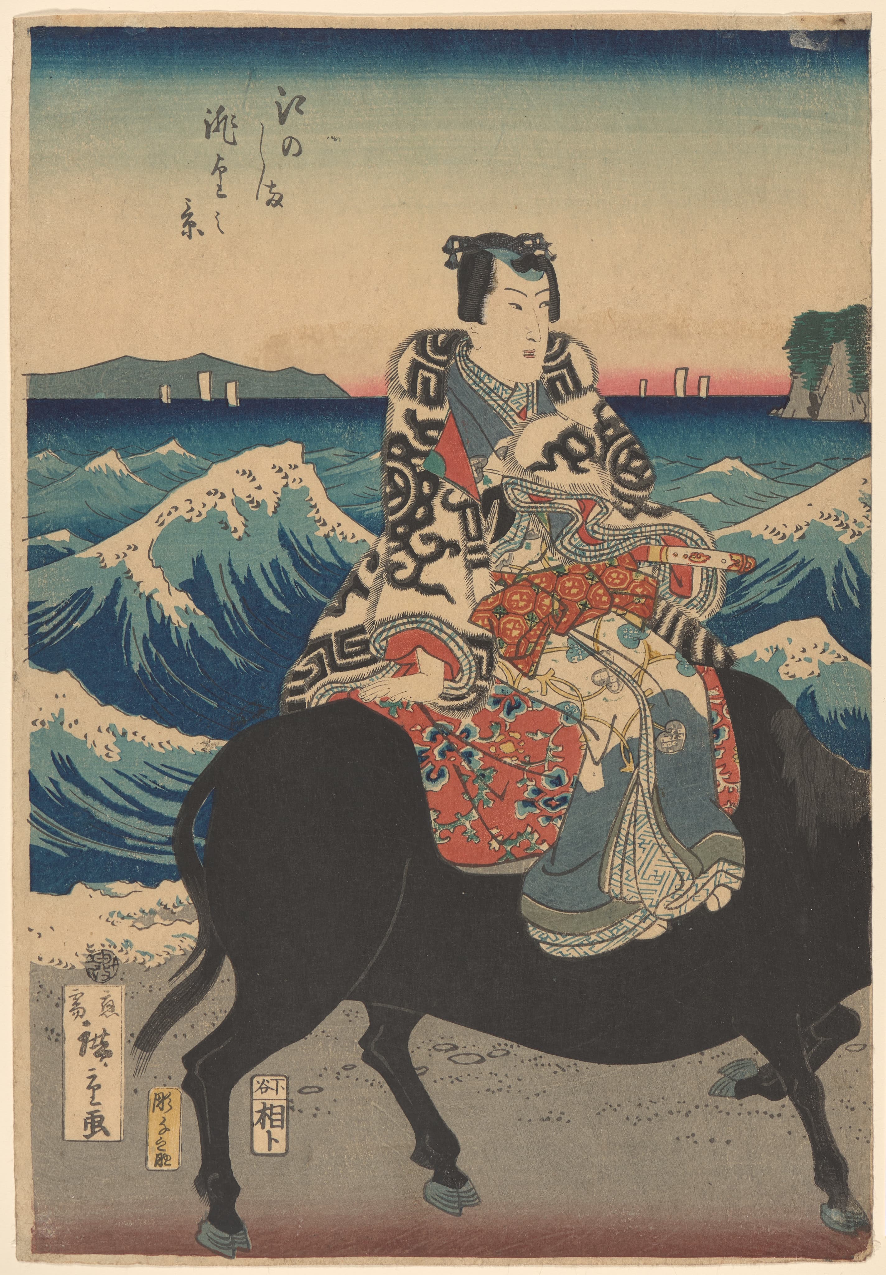 《江之岛：骑牛者与海浪》（Enoshima Island (Figure on an ox, waves)）｜歌川广重 Utagawa Hiroshige｜19世纪