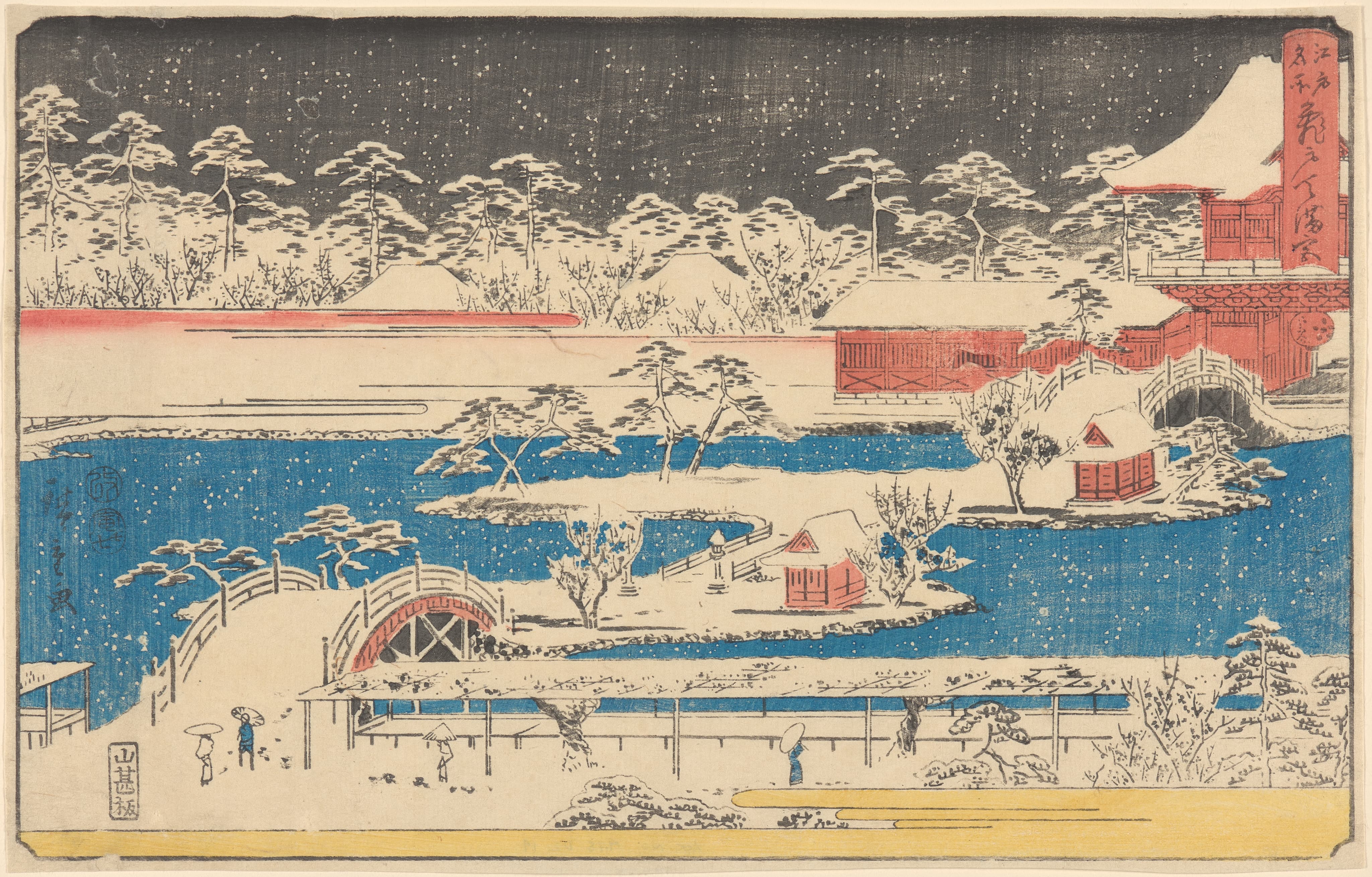 《雪中龟户天满宫》（Kameido Temmaugu in Snow）｜歌川广重 Utagawa Hiroshige｜19世纪