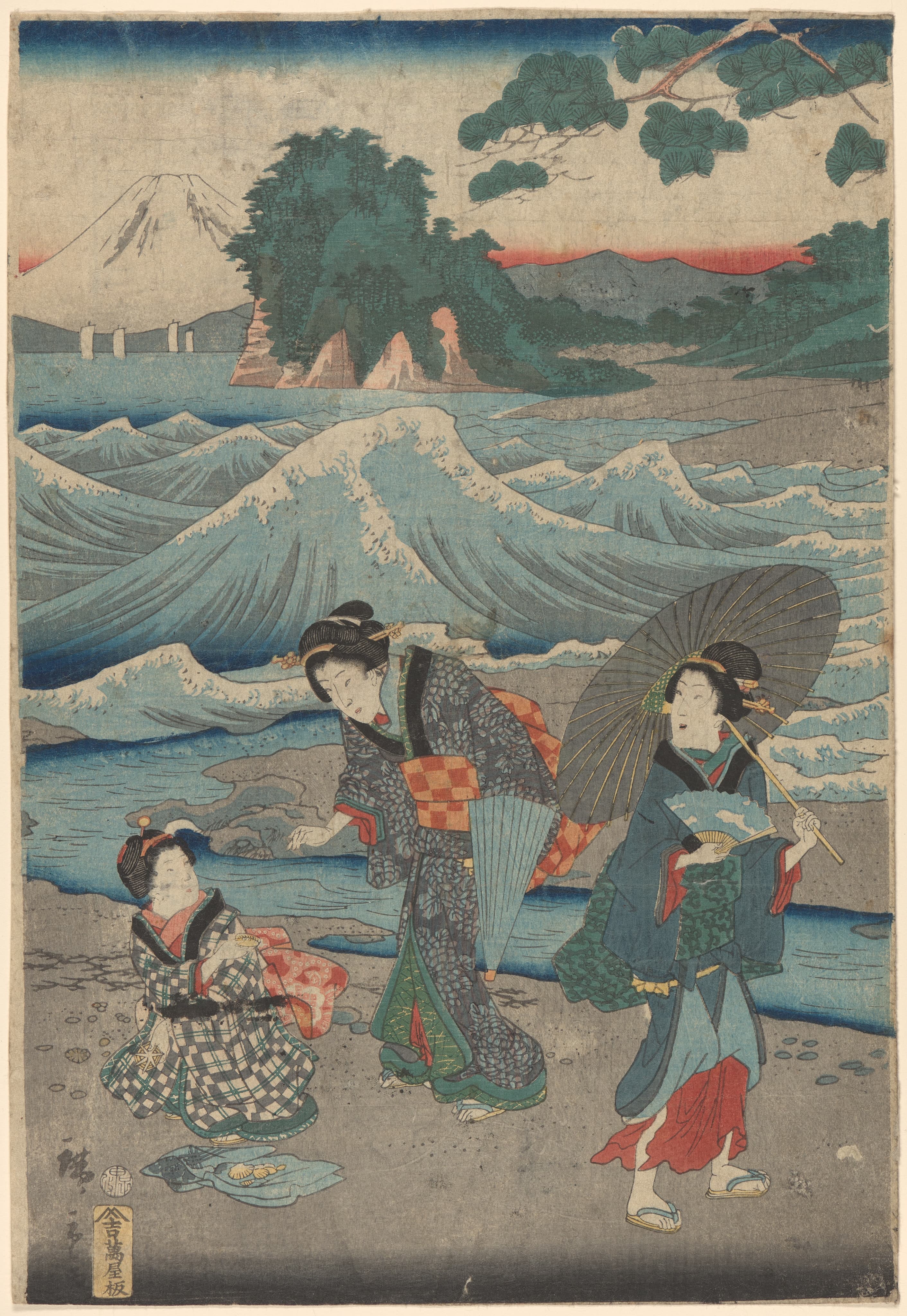 《三位女子与海浪》（Three Women and Waves）｜歌川广重 Utagawa Hiroshige｜19世纪