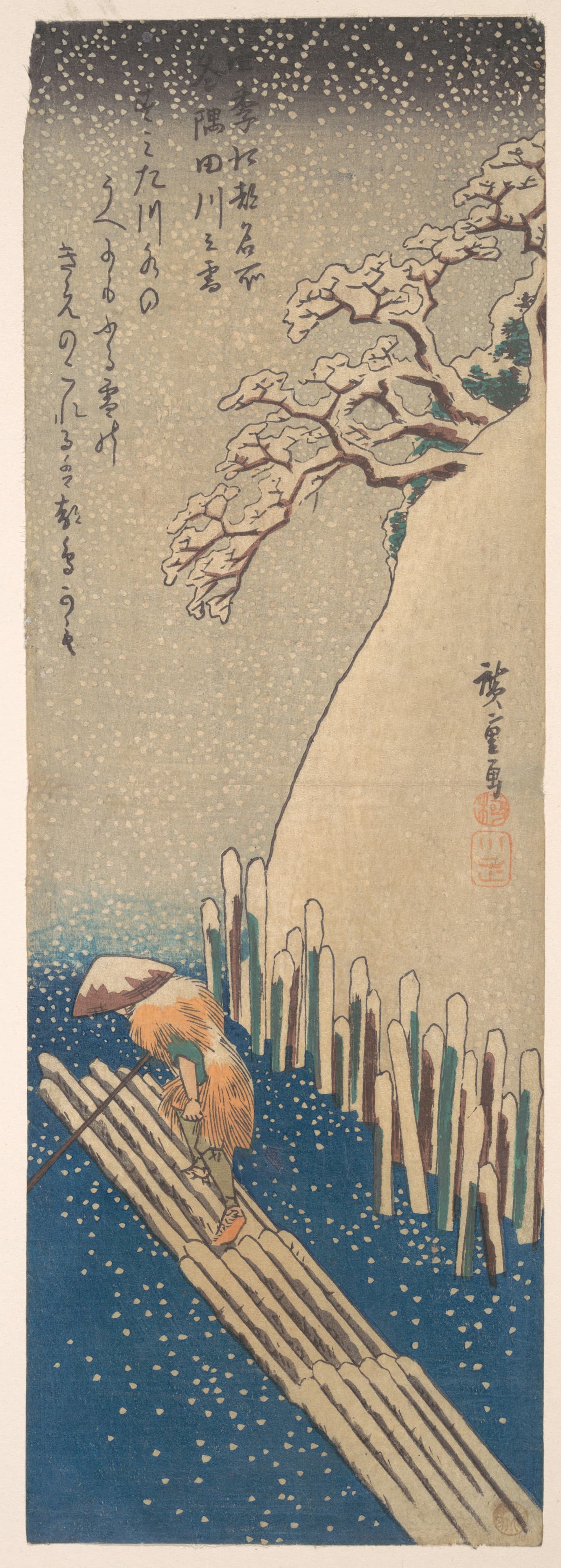 《隅田川雪景》（Snow on the Sumida River）｜歌川广重 Utagawa Hiroshige｜约 1835