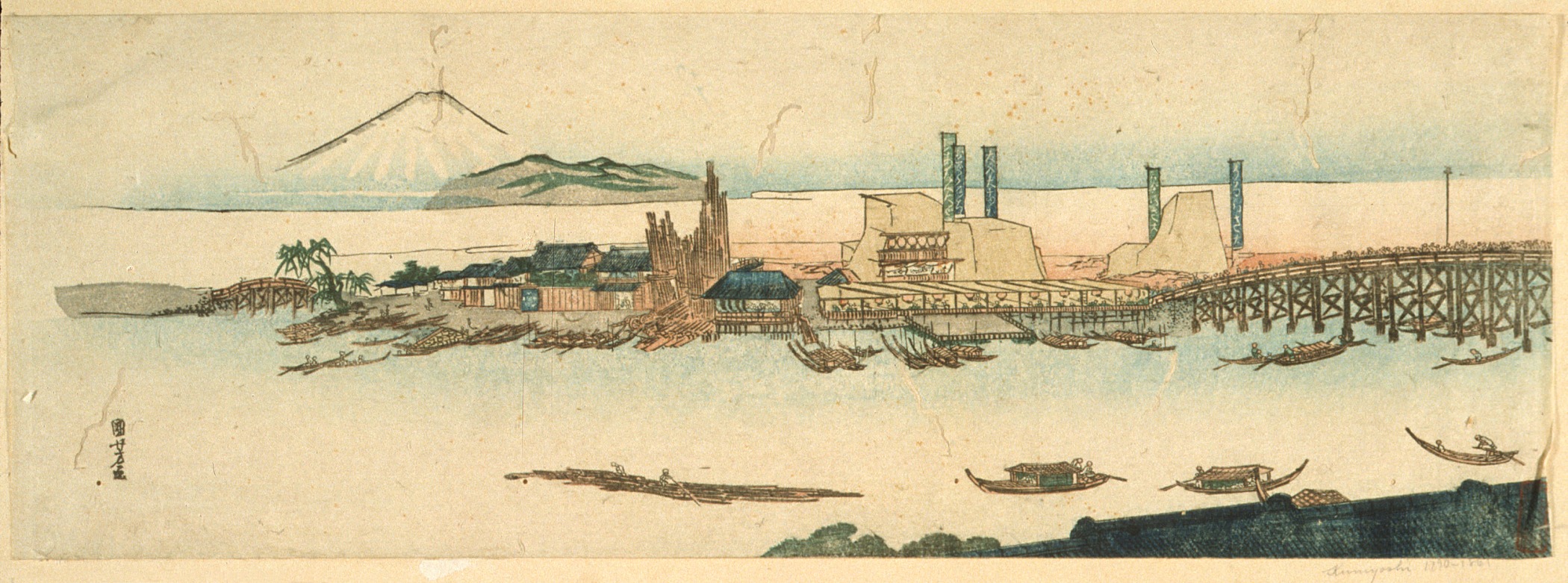 《风景图：长桥与富士山》（Landscape with Bridge and Mt. Fuji）｜歌川国芳 Utagawa Kuniyoshi｜江户时代