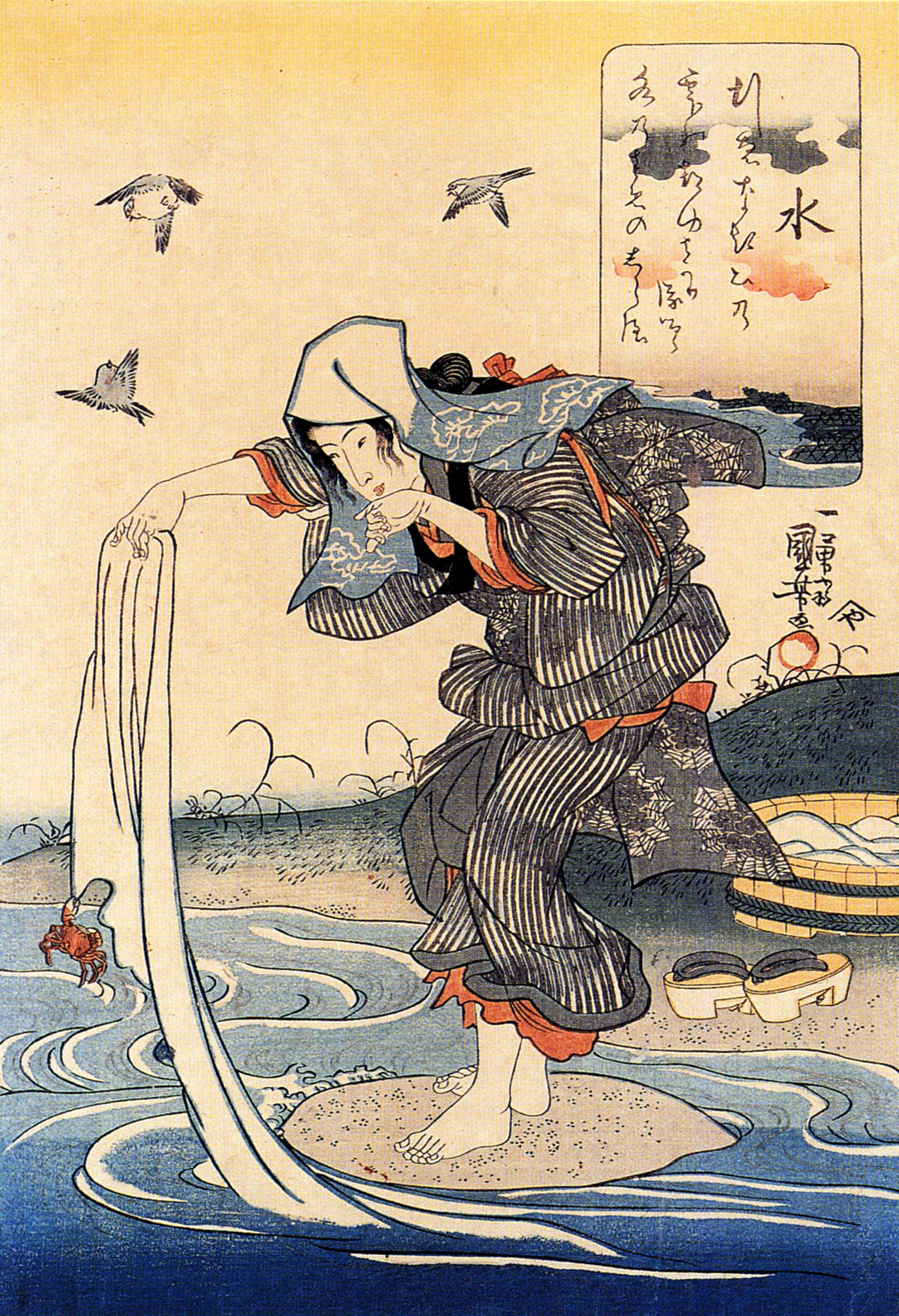 《河边洗布的美人》（Beauty Washing Cloth in a River）｜歌川国芳 Utagawa Kuniyoshi｜江户时代