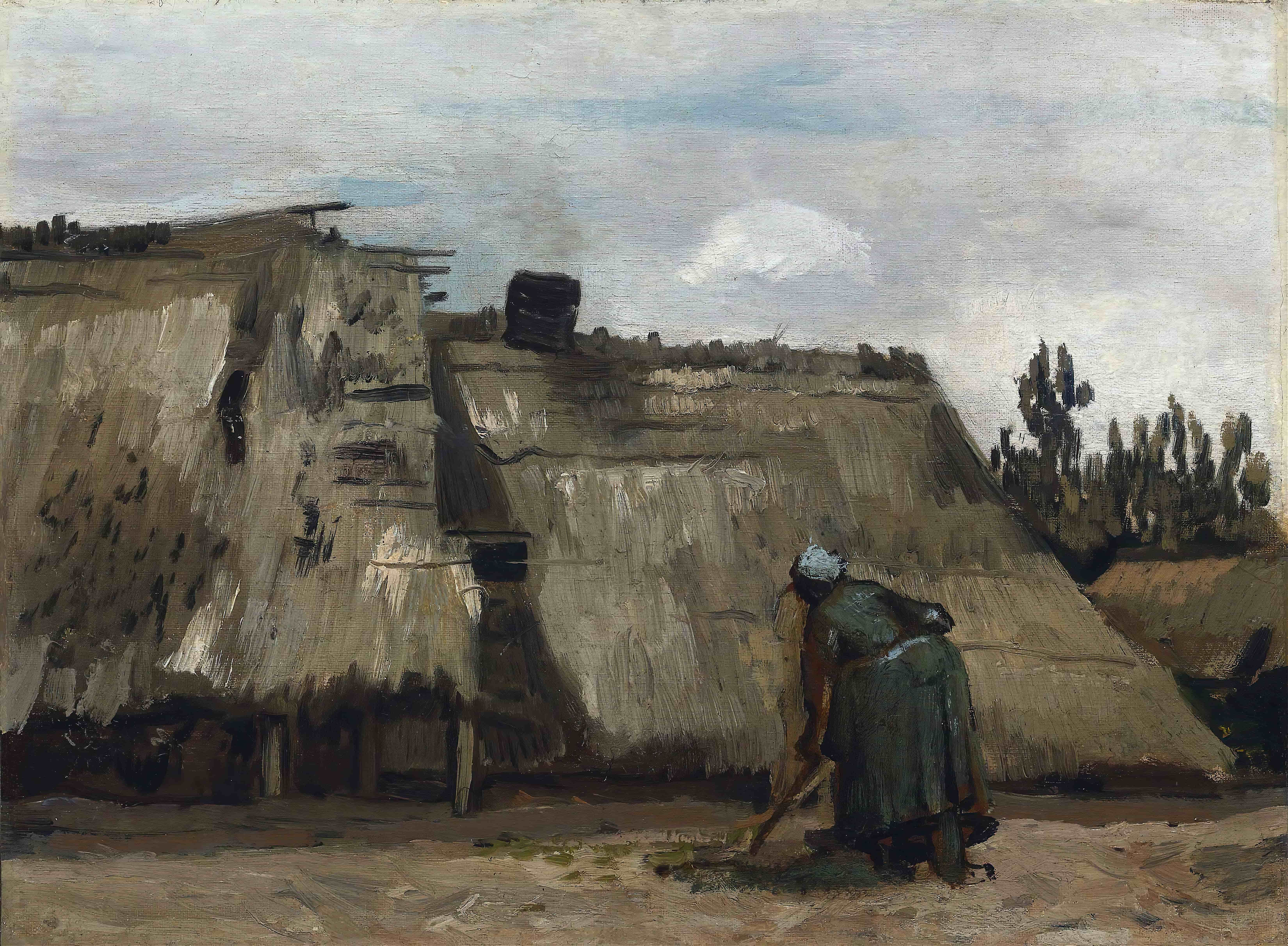 《一位农妇在她的小屋前挖掘》（A Peasant Woman Digging in Front of Her Cottage）｜文森特·梵高 Vincent van Gogh｜约1885