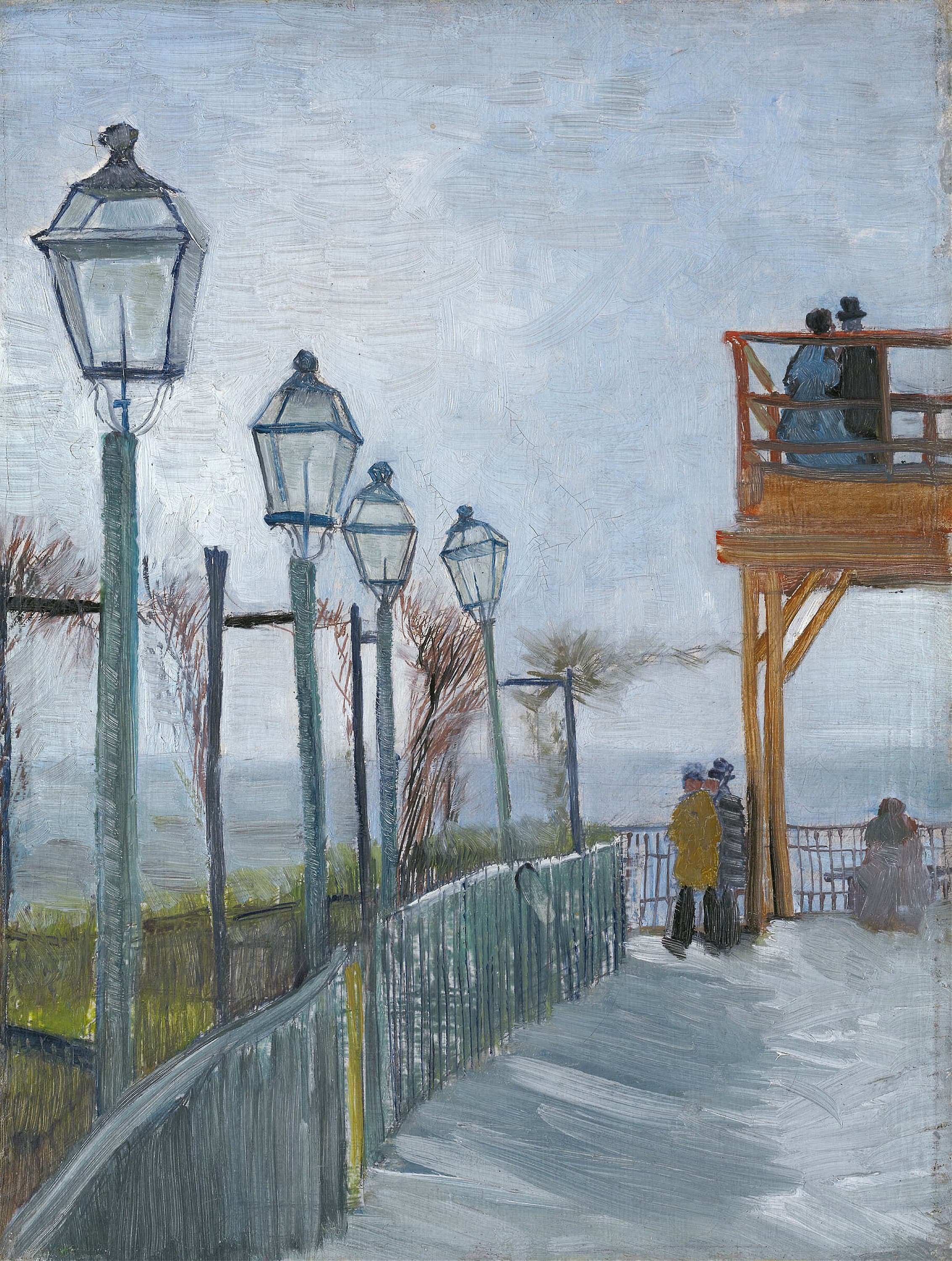 《蒙马特布吕特-芬磨坊的露台与观景台》（Terrace and Observation Deck at the Moulin de Blute-Fin, Montmartre）｜文森特·梵高 Vincent van Gogh｜约1886–1887