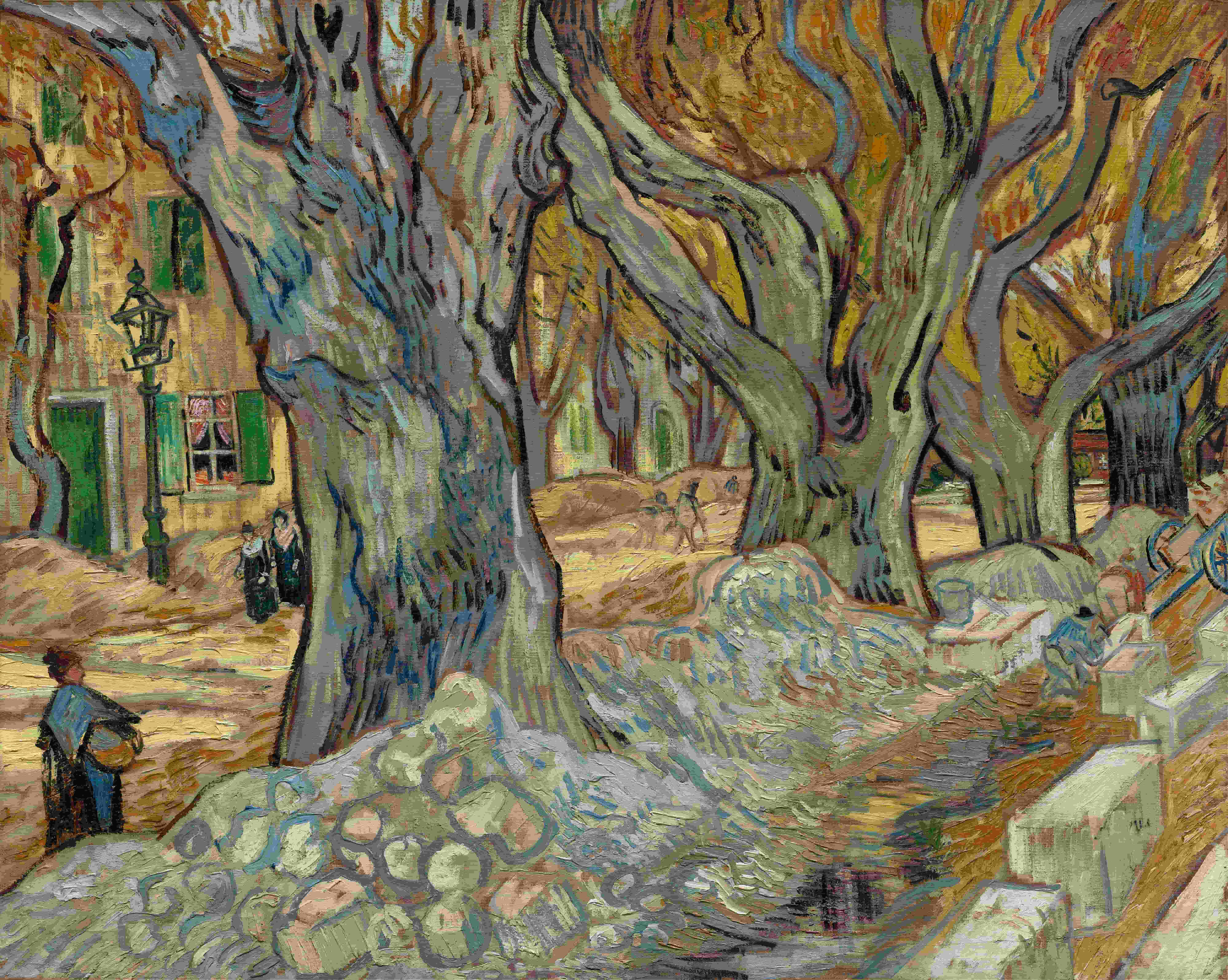 《圣雷米的梧桐树（修路人）》（The Large Plane Trees (Road Menders at Saint-Rémy)）｜文森特·梵高 Vincent van Gogh｜1889