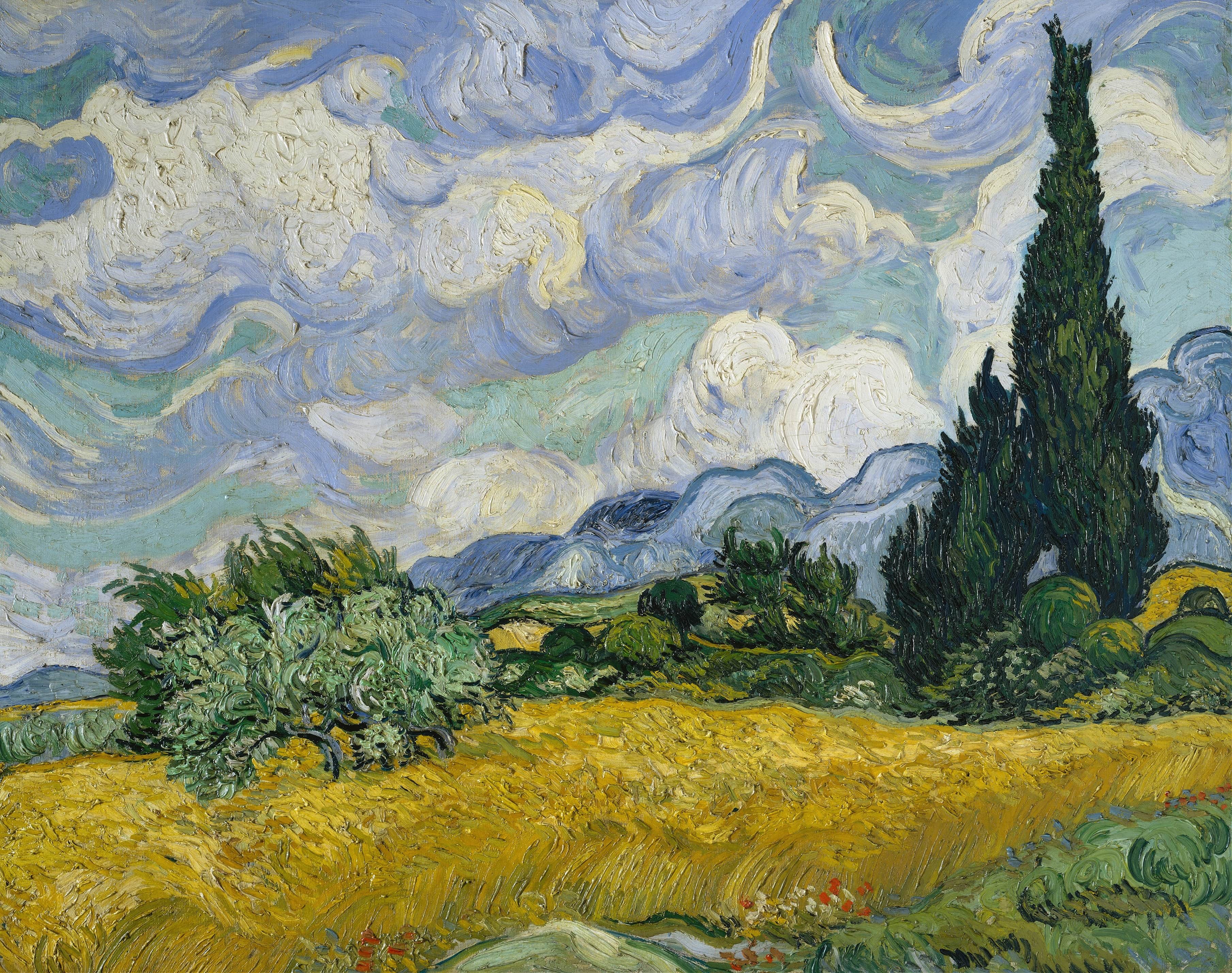《麦田与柏树》（Wheat Field with Cypresses）｜文森特·梵高 Vincent van Gogh｜1889