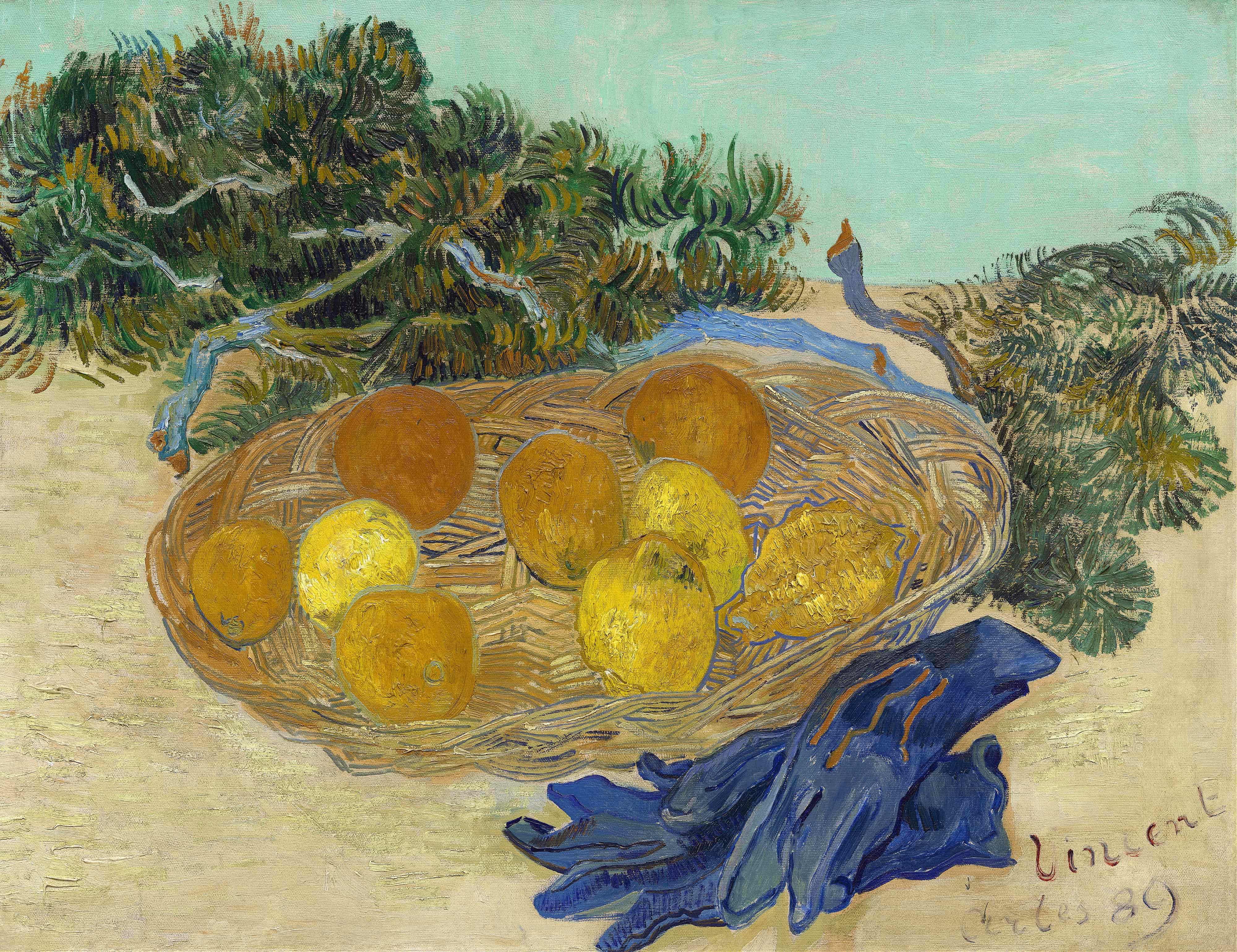 《戴着蓝色手套的橙子和柠檬静物》（Still Life of Oranges And Lemons with Blue Gloves）｜文森特·梵高 Vincent van Gogh｜1889