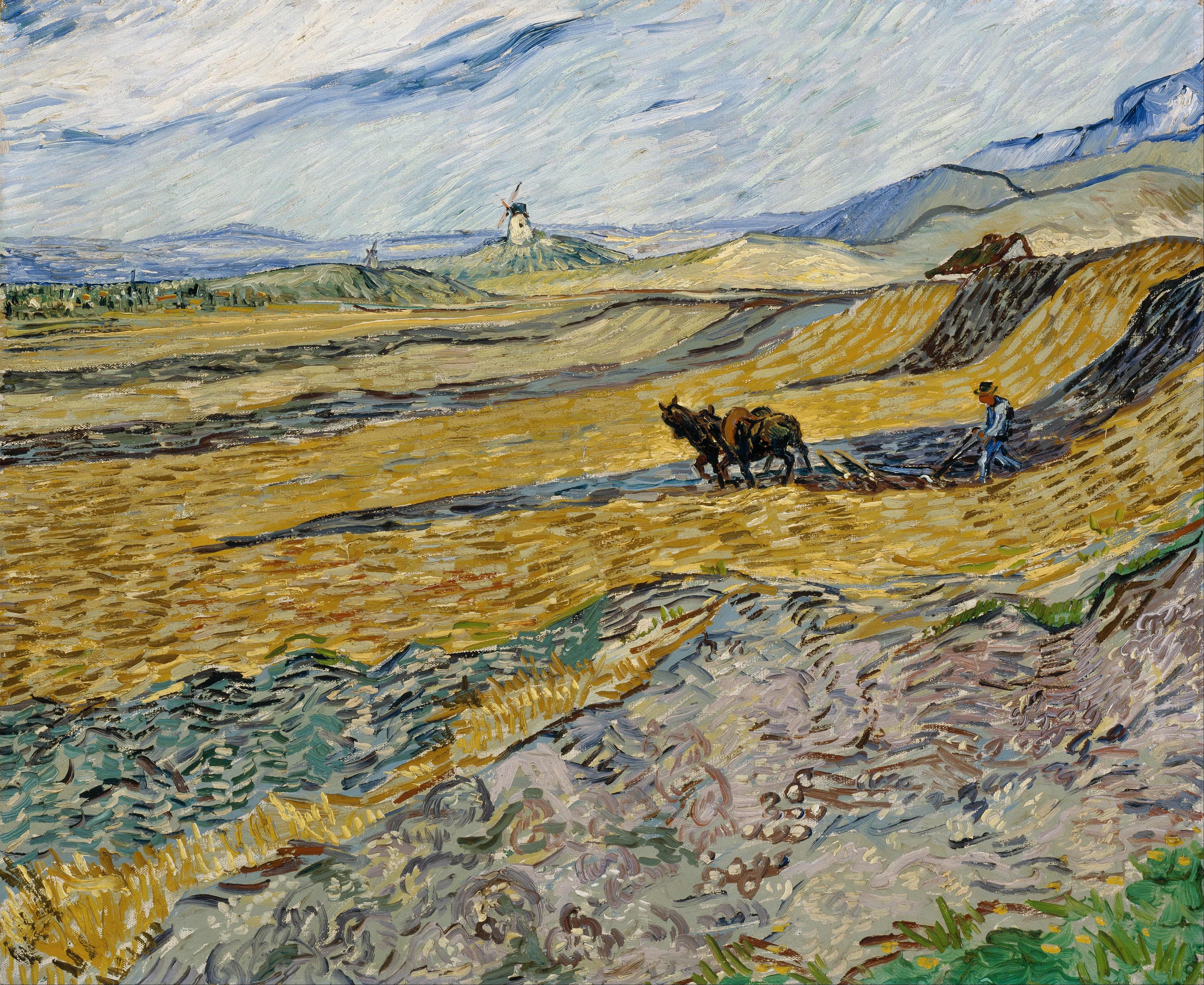 《封闭的田野与农夫》（Enclosed Field with Ploughman）｜文森特·梵高 Vincent van Gogh｜1889