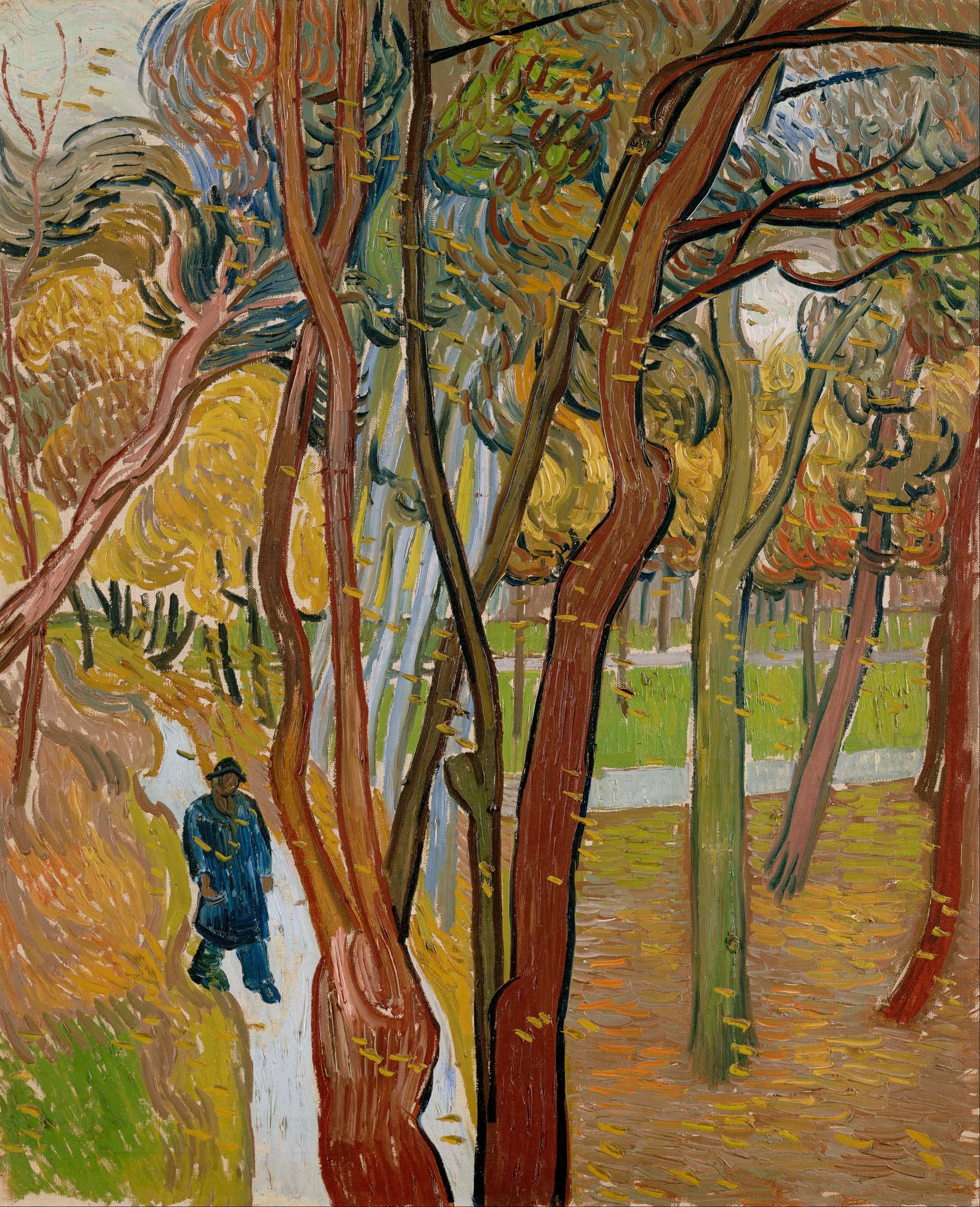 《圣保罗医院花园：落叶》（The Garden of Saint-Paul Hospital: The Fall of the Leaves）｜文森特·梵高 Vincent van Gogh｜1889