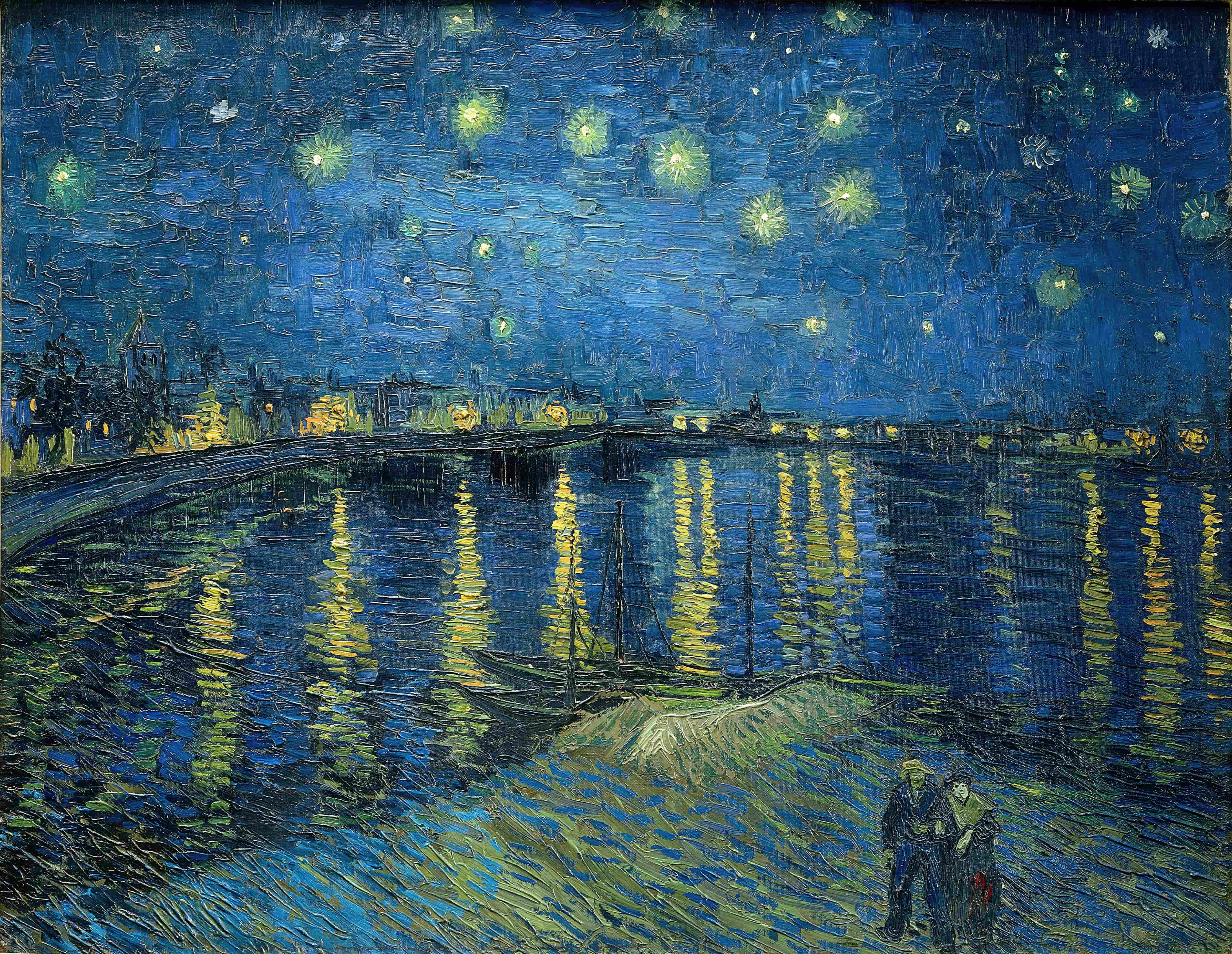 《罗讷河上的星夜》（Starry Night over the Rhône）｜文森特·梵高 Vincent van Gogh｜1888
