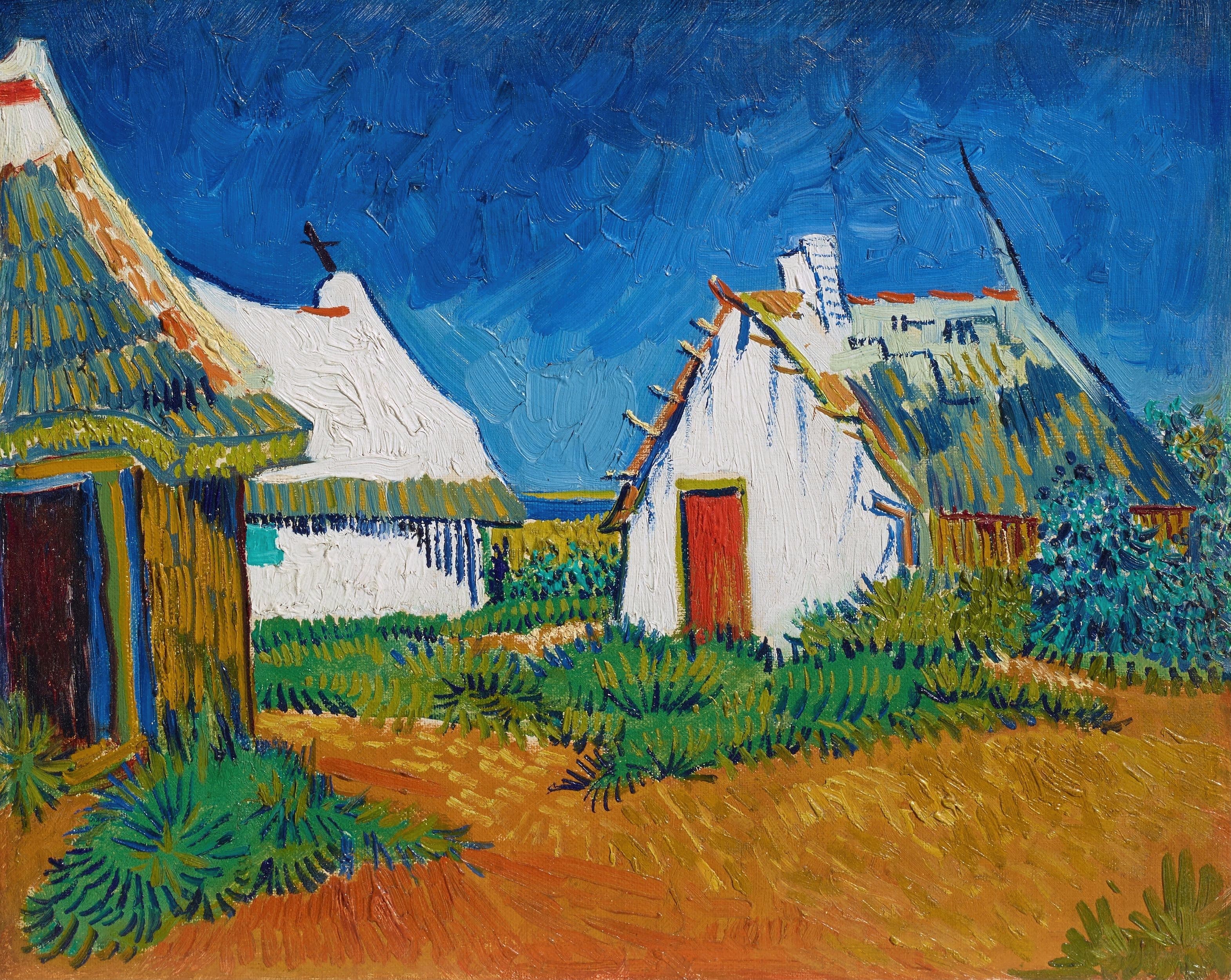 《圣玛丽的三间白色小屋》（Three White Cottages in Saintes Maries）｜文森特·梵高 Vincent van Gogh｜1888