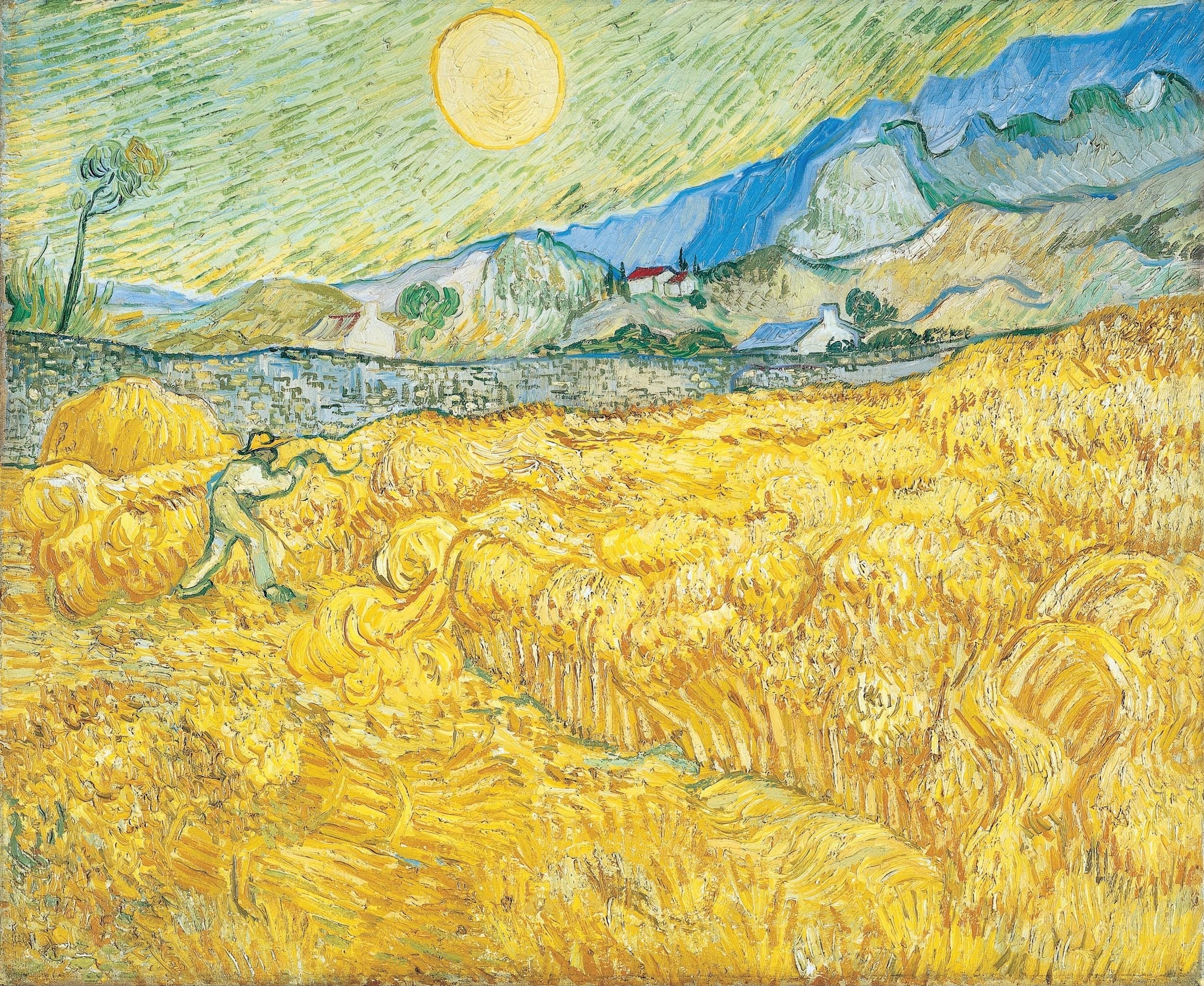 《圣保罗医院后面的麦田里有一个收割者》（Wheat Field Behind Saint Paul Hospital with A Reaper）｜文森特·梵高 Vincent van Gogh｜1889