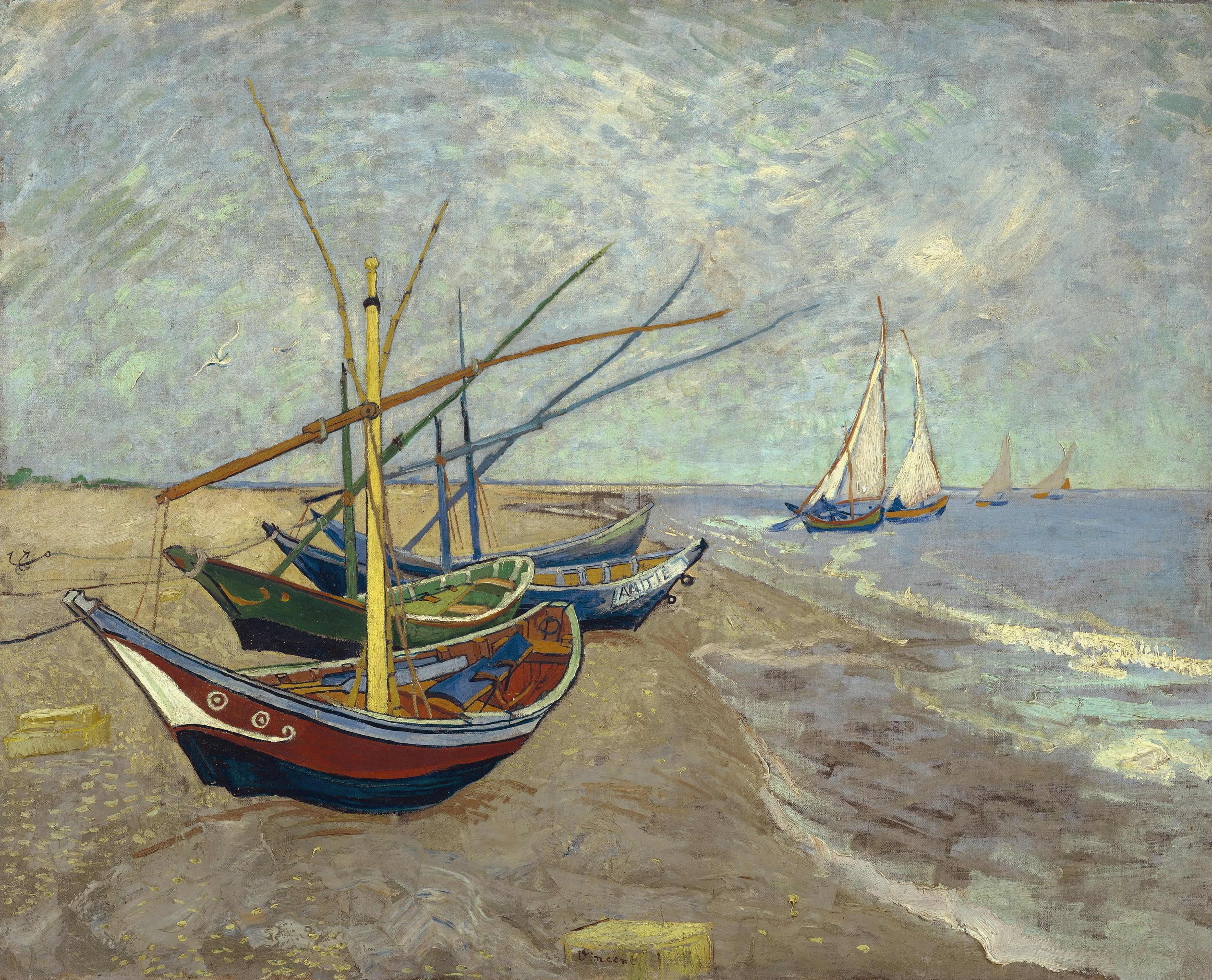 《圣玛丽德拉梅尔海滩上的渔船》（Fishing Boats on the Beach at Saintes-Maries-de-la-Mer）｜文森特·梵高 Vincent van Gogh｜1888