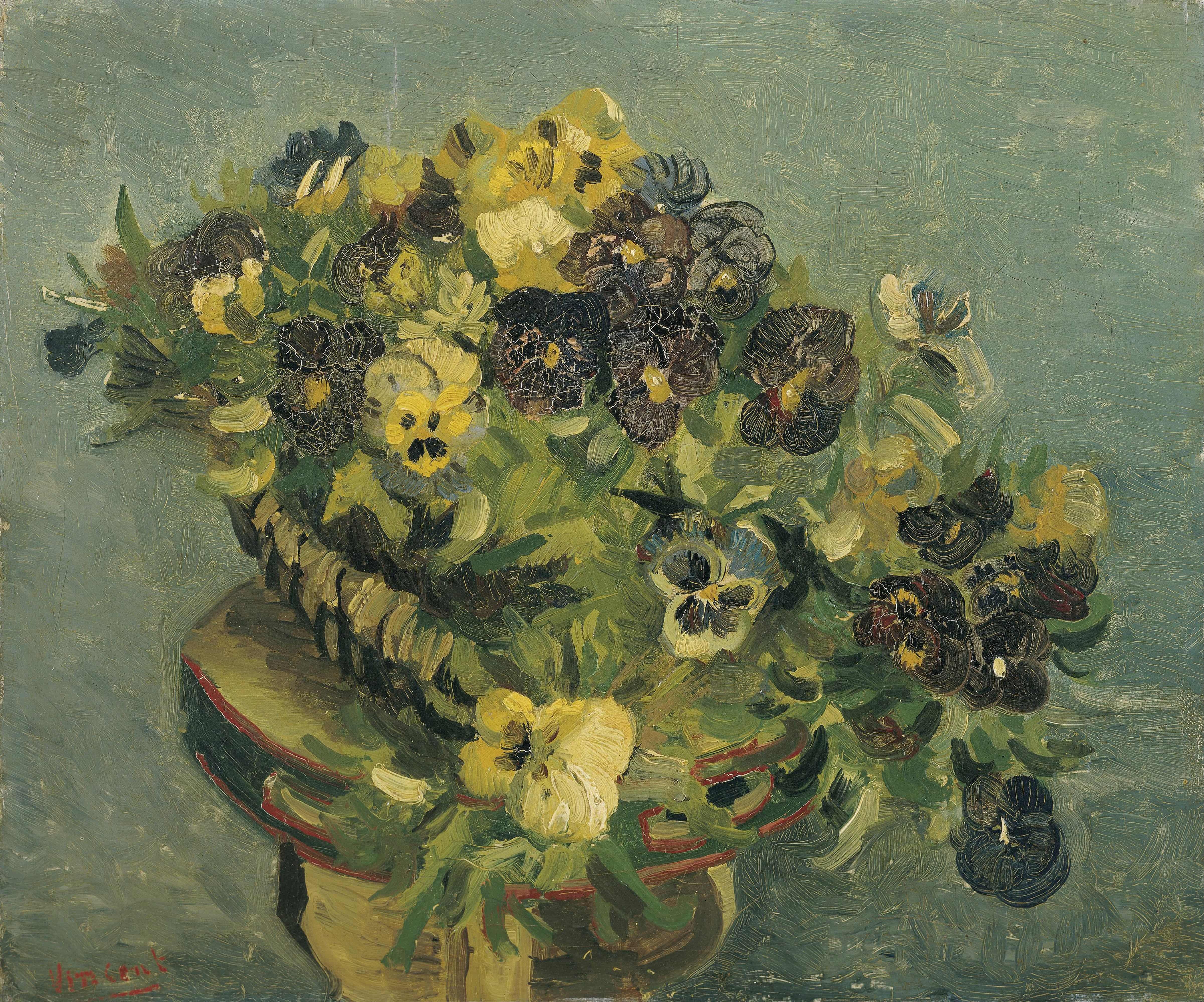 《小桌子上的一篮紫罗兰》（Basket of Pansies On A Small Table）｜文森特·梵高 Vincent van Gogh｜1886