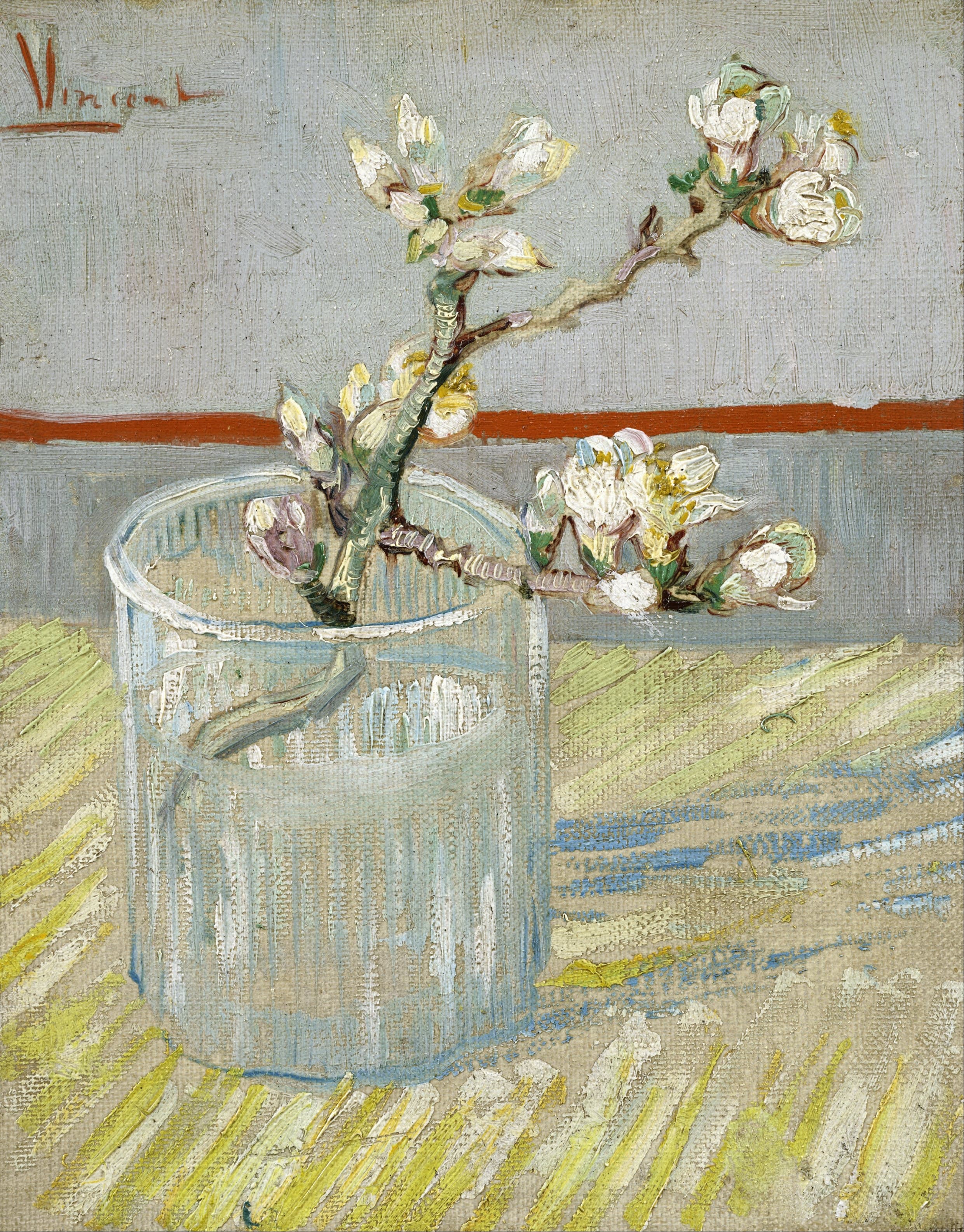 《玻璃杯中的开花杏仁枝》（Sprig of Flowering Almond in A Glass）｜文森特·梵高 Vincent van Gogh｜1888