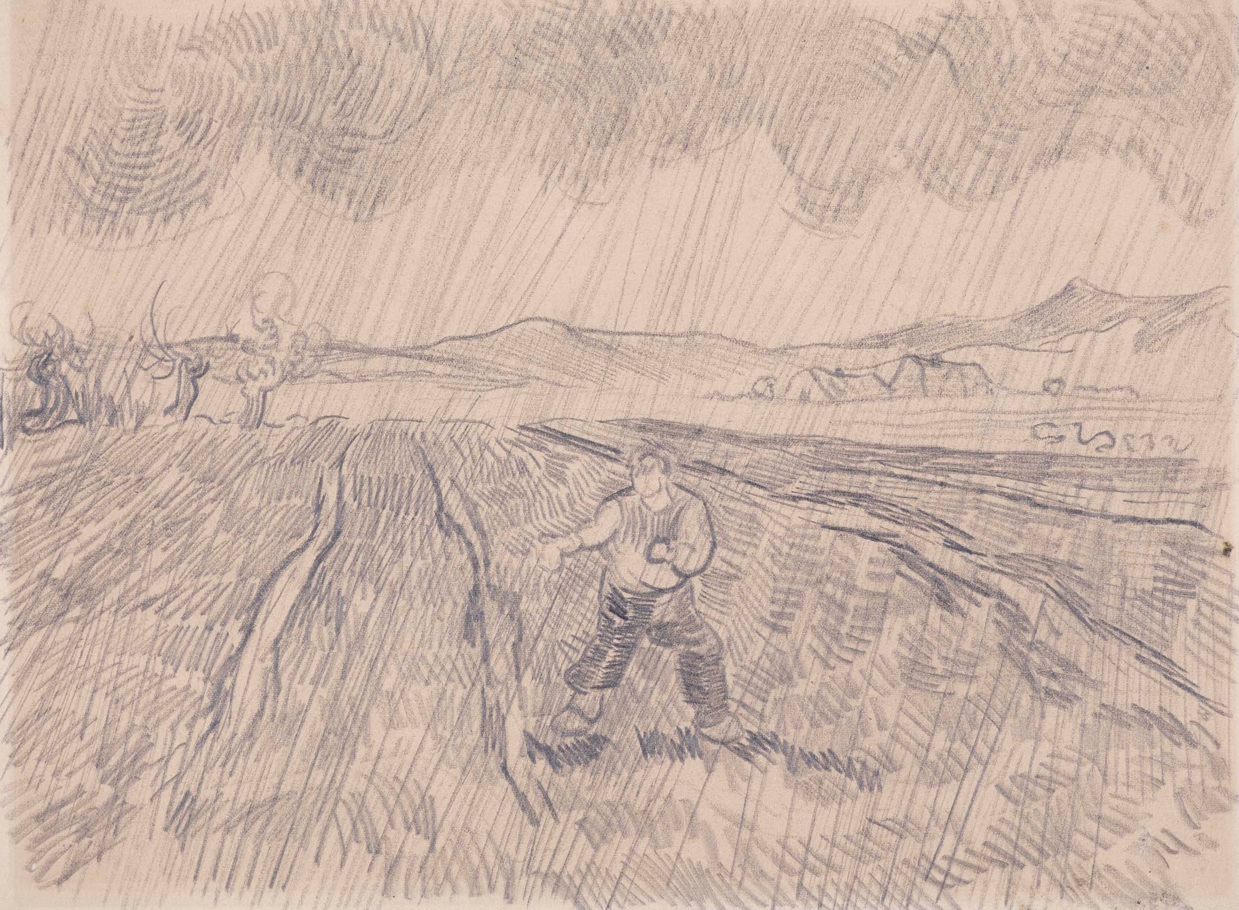 《封闭的田野和雨中播种者》（Enclosed Field with A Sower in the Rain）｜文森特·梵高 Vincent van Gogh｜1890