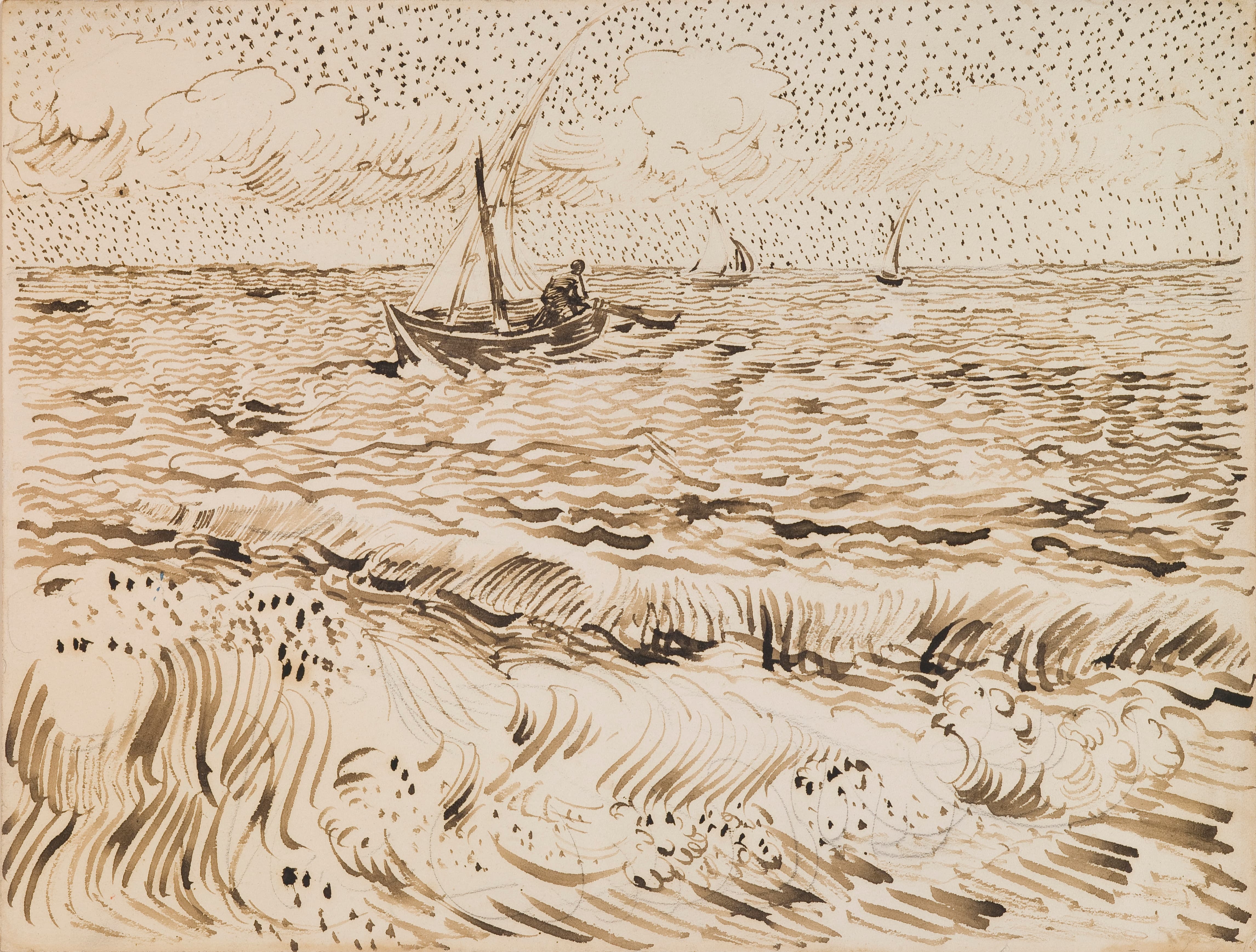 《圣玛丽德拉梅尔的渔船》（Fishing Boats at Saintes Maries De La Mer）｜文森特·梵高 Vincent van Gogh｜1888