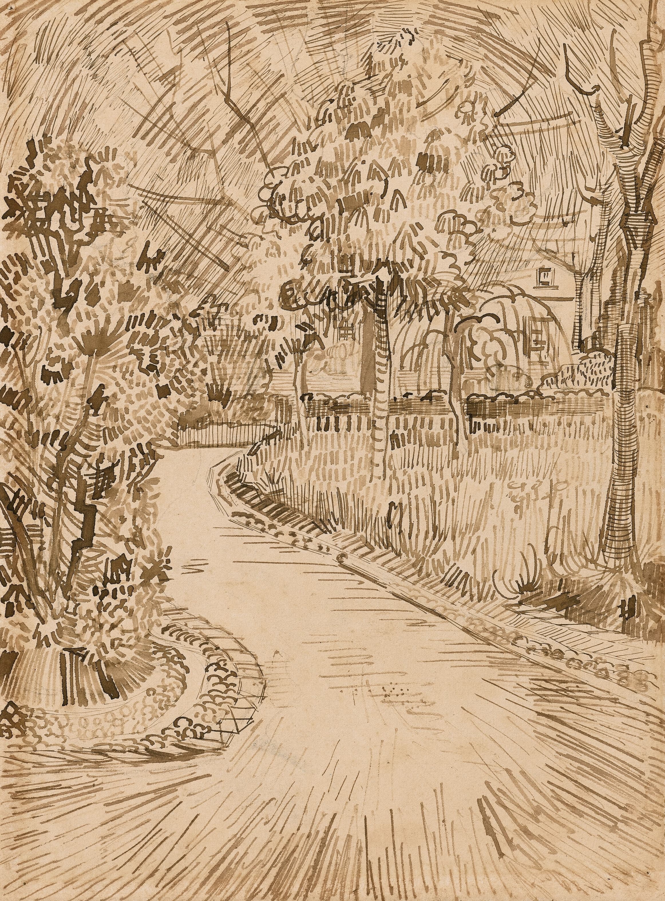 《阿尔勒公园与黄房子一角》（Park at Arles with a Corner of the Yellow House）｜文森特·梵高 Vincent van Gogh｜1888