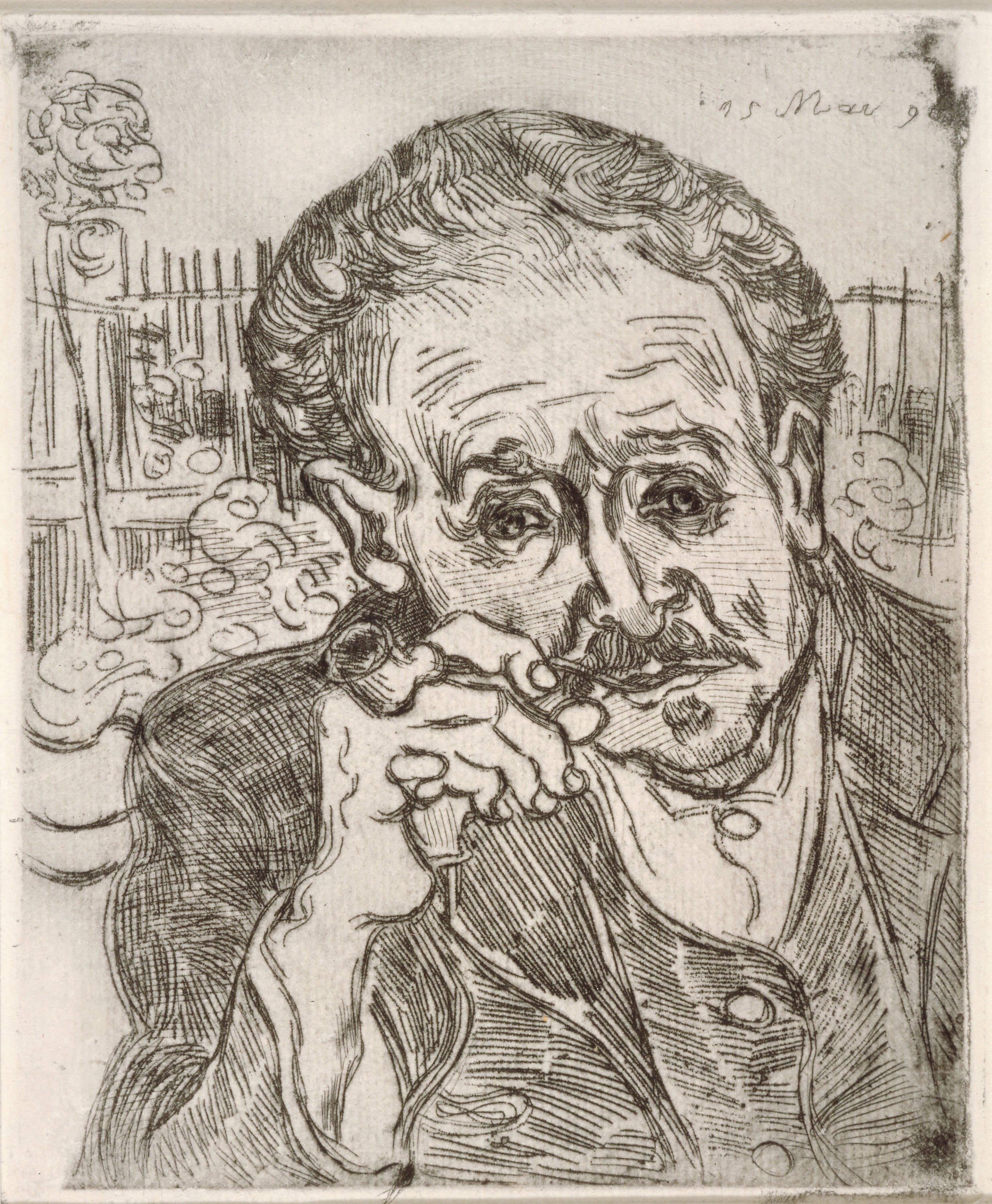 《加歇医生肖像（蚀刻版）》（Portrait of Dr. Gachet (Etching)）｜文森特·梵高 Vincent van Gogh｜1890