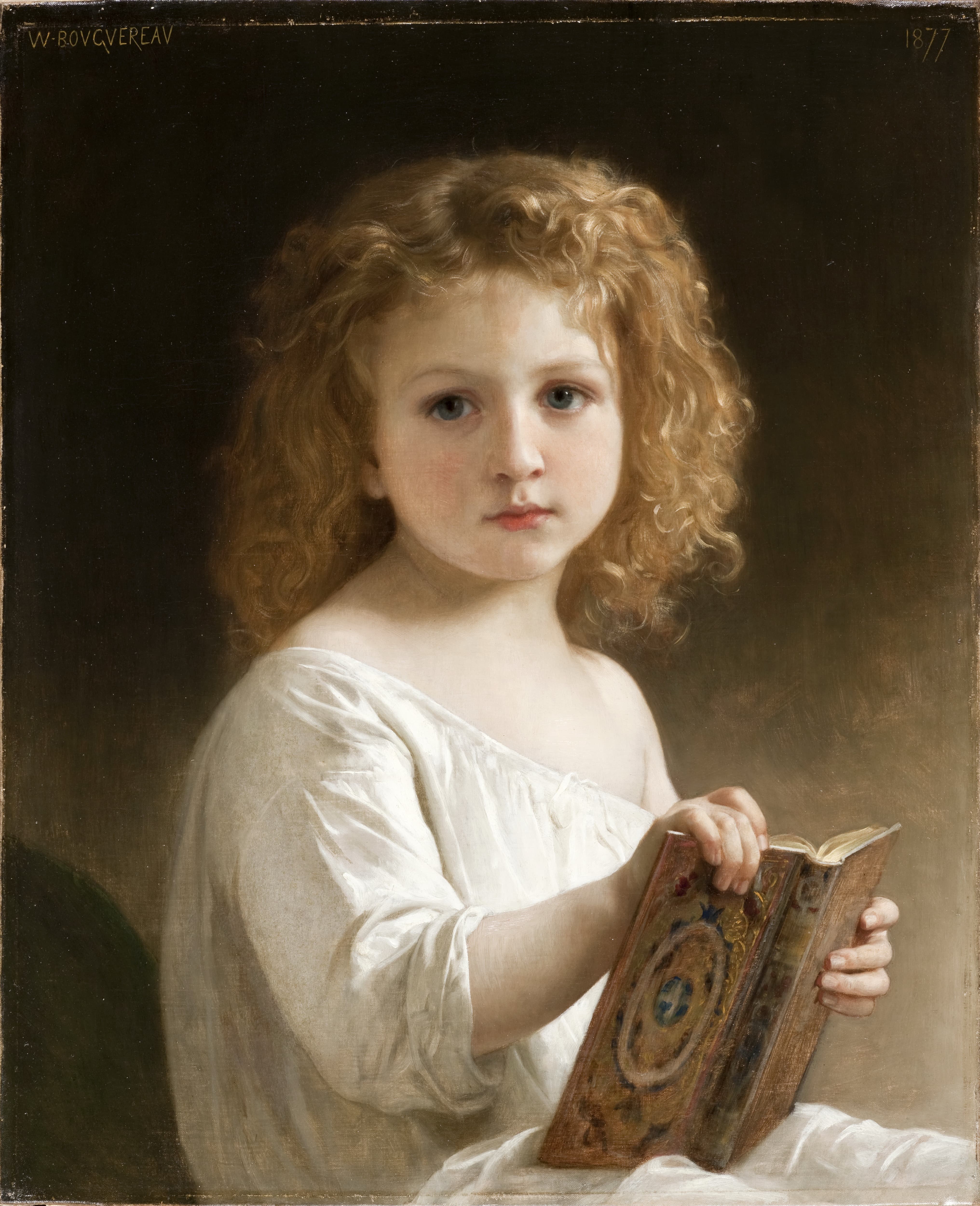 《图画书》（The Picture Book (Head with Hands)）｜威廉-阿道夫·布格罗 William-Adolphe Bouguereau｜1871