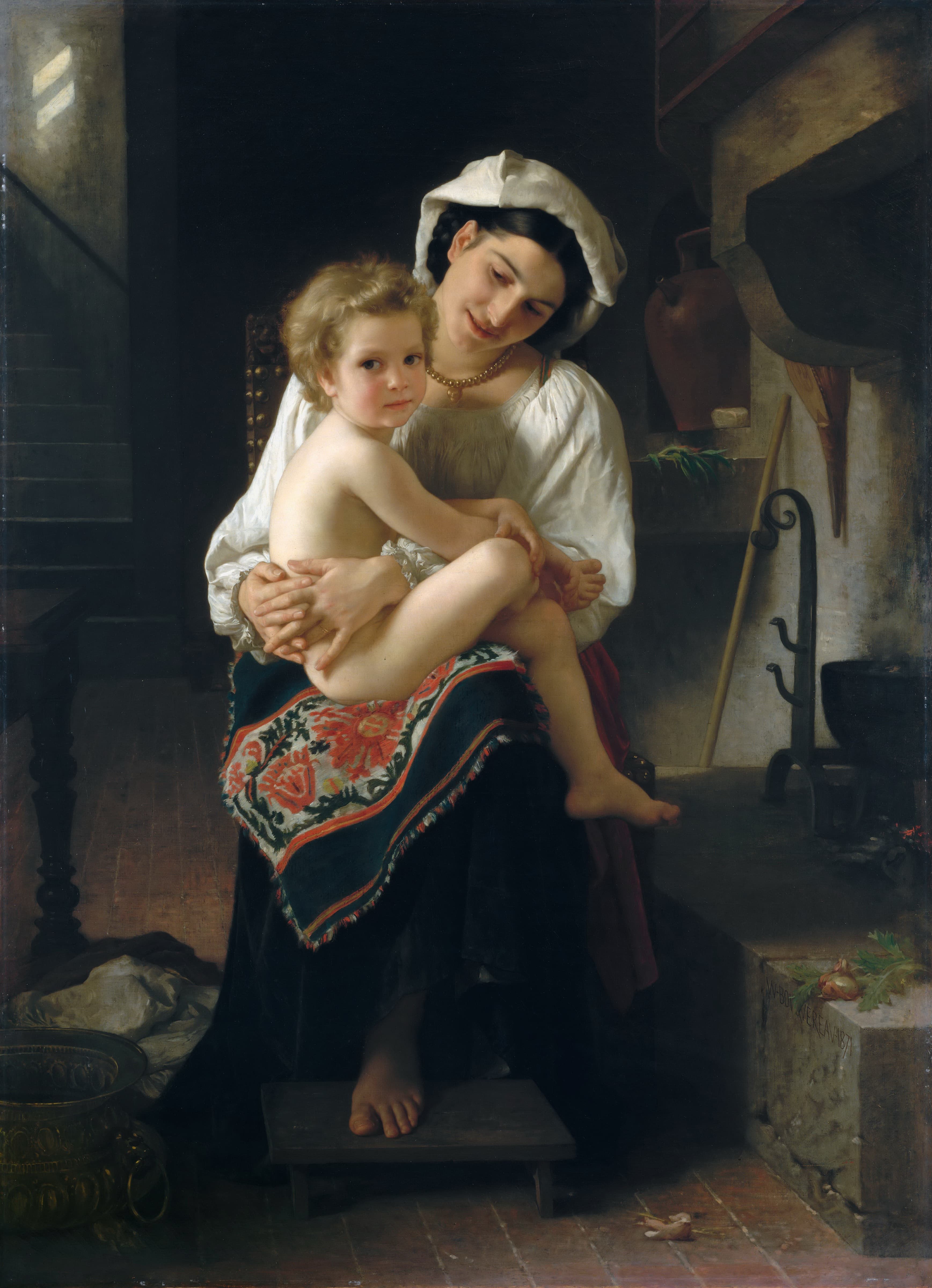 《凝视孩子的年轻母亲》（Young Mother Gazing At Her Child）｜威廉-阿道夫·布格罗 William-Adolphe Bouguereau｜1871