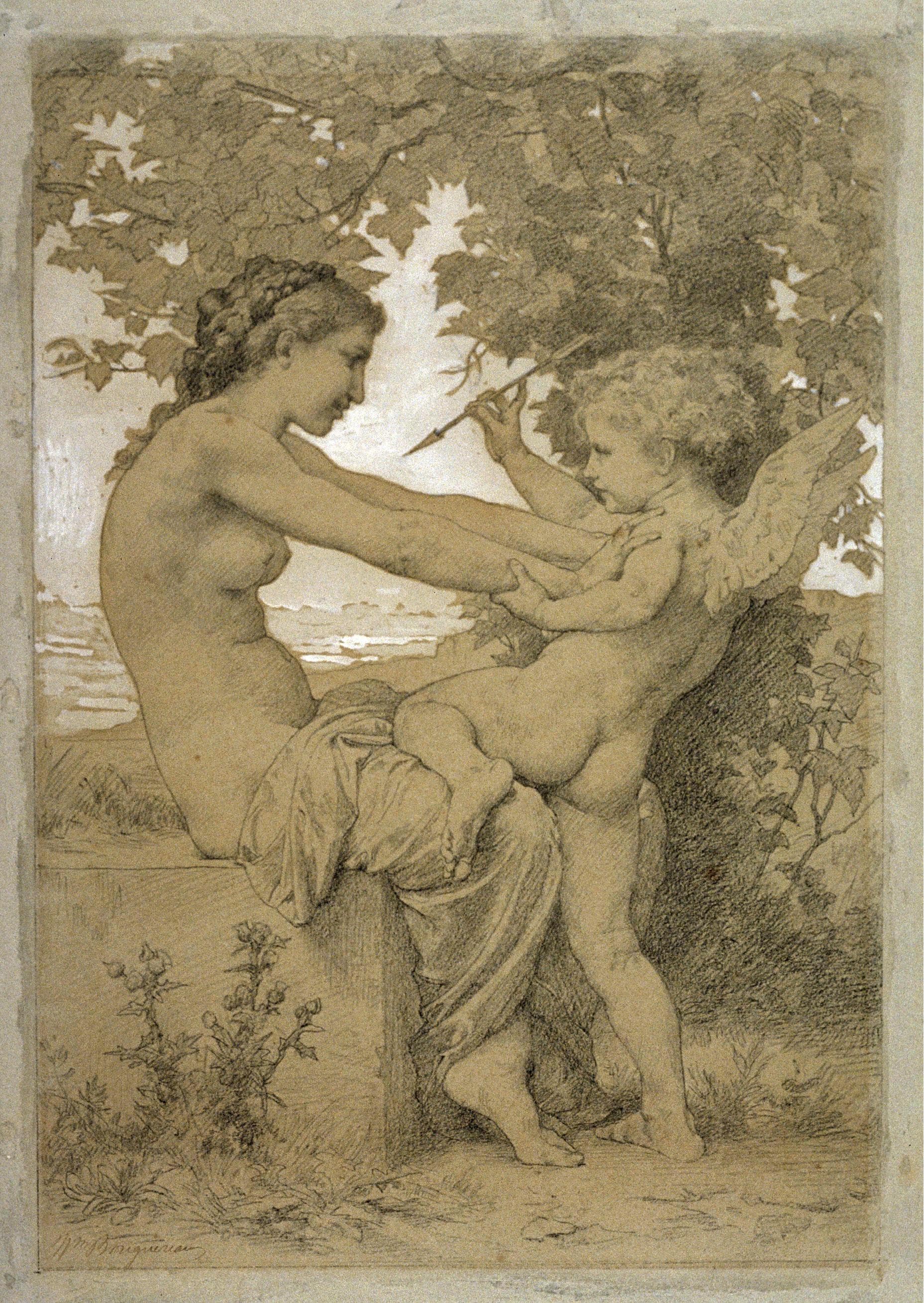 《《抵抗爱神》习作》（Love's Resistance (Study)）｜威廉-阿道夫·布格罗 William-Adolphe Bouguereau｜1880