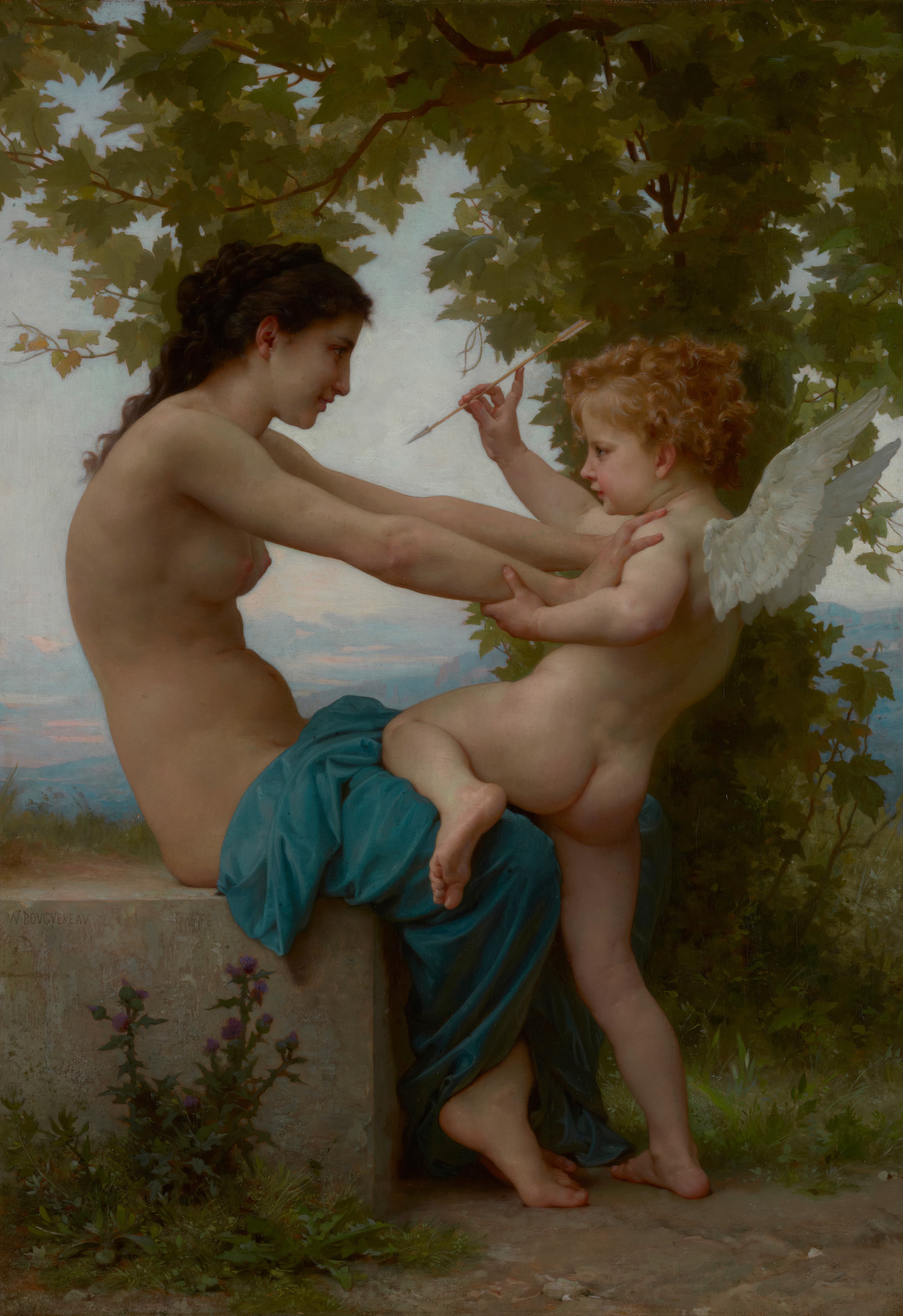 《抵抗爱神的少女》（Young Girl Defending Herself Against Love）｜威廉-阿道夫·布格罗 William-Adolphe Bouguereau｜1880