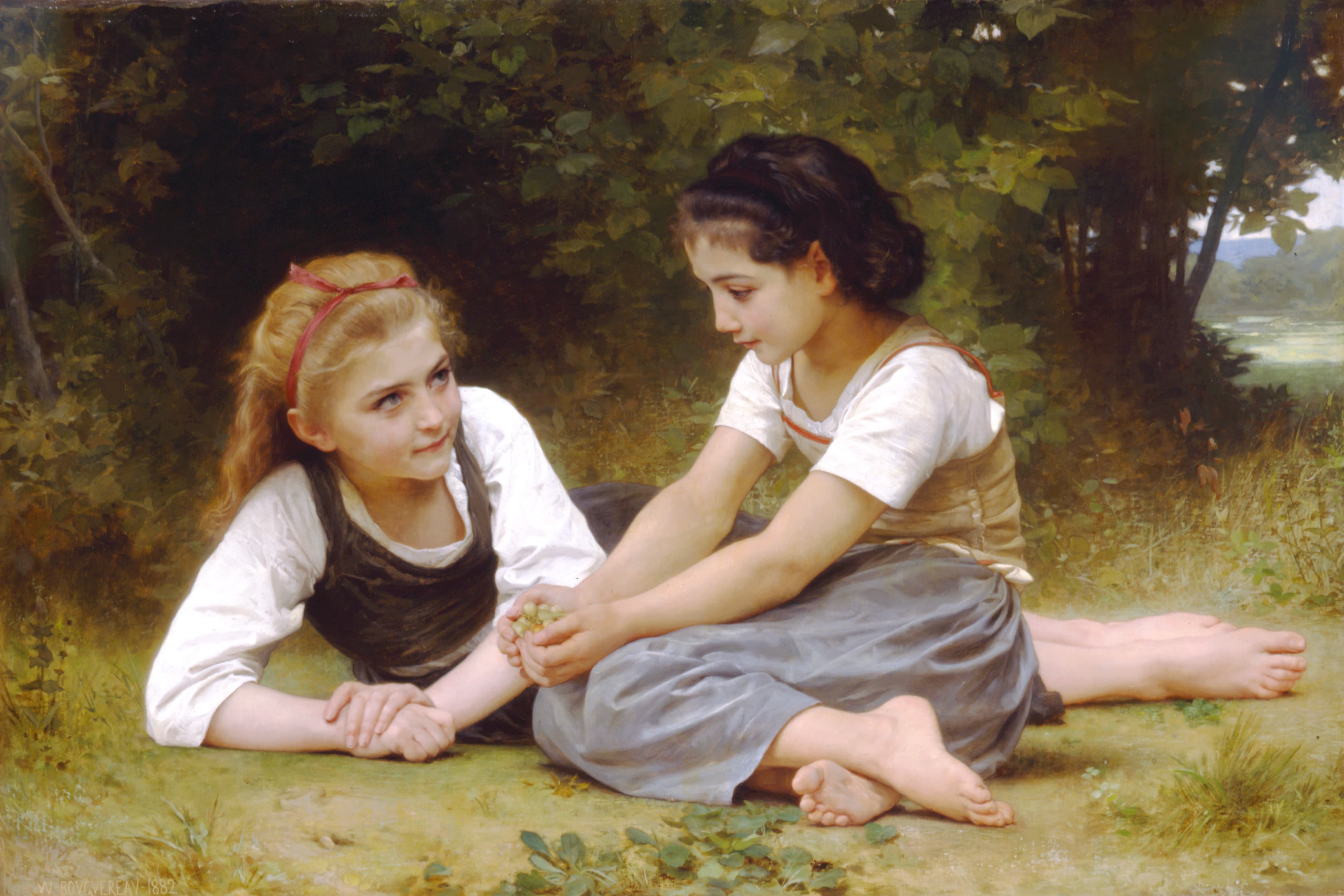 《拾坚果者》（Hazelnut Harvest (The Nut Gatherers)）｜威廉-阿道夫·布格罗 William-Adolphe Bouguereau｜1883
