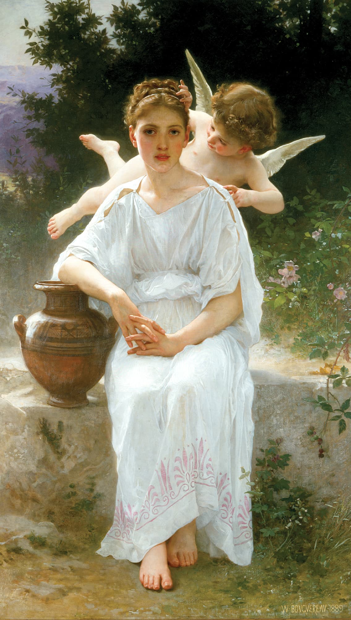 《爱的低语》（Whisperings of Love）｜威廉-阿道夫·布格罗 William-Adolphe Bouguereau｜1889