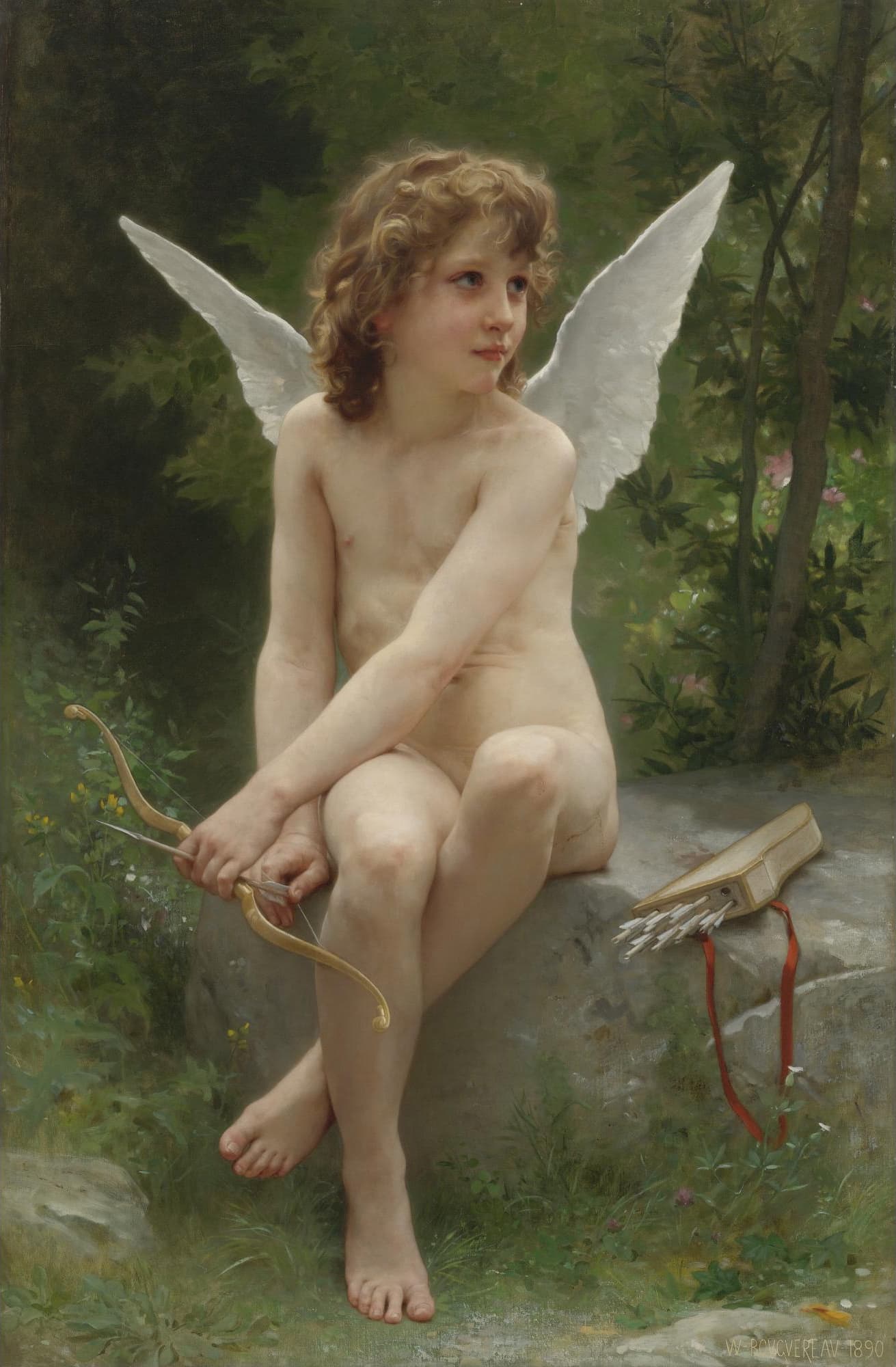 《伺机而动的爱神》（Love on the Lookout）｜威廉-阿道夫·布格罗 William-Adolphe Bouguereau｜1890