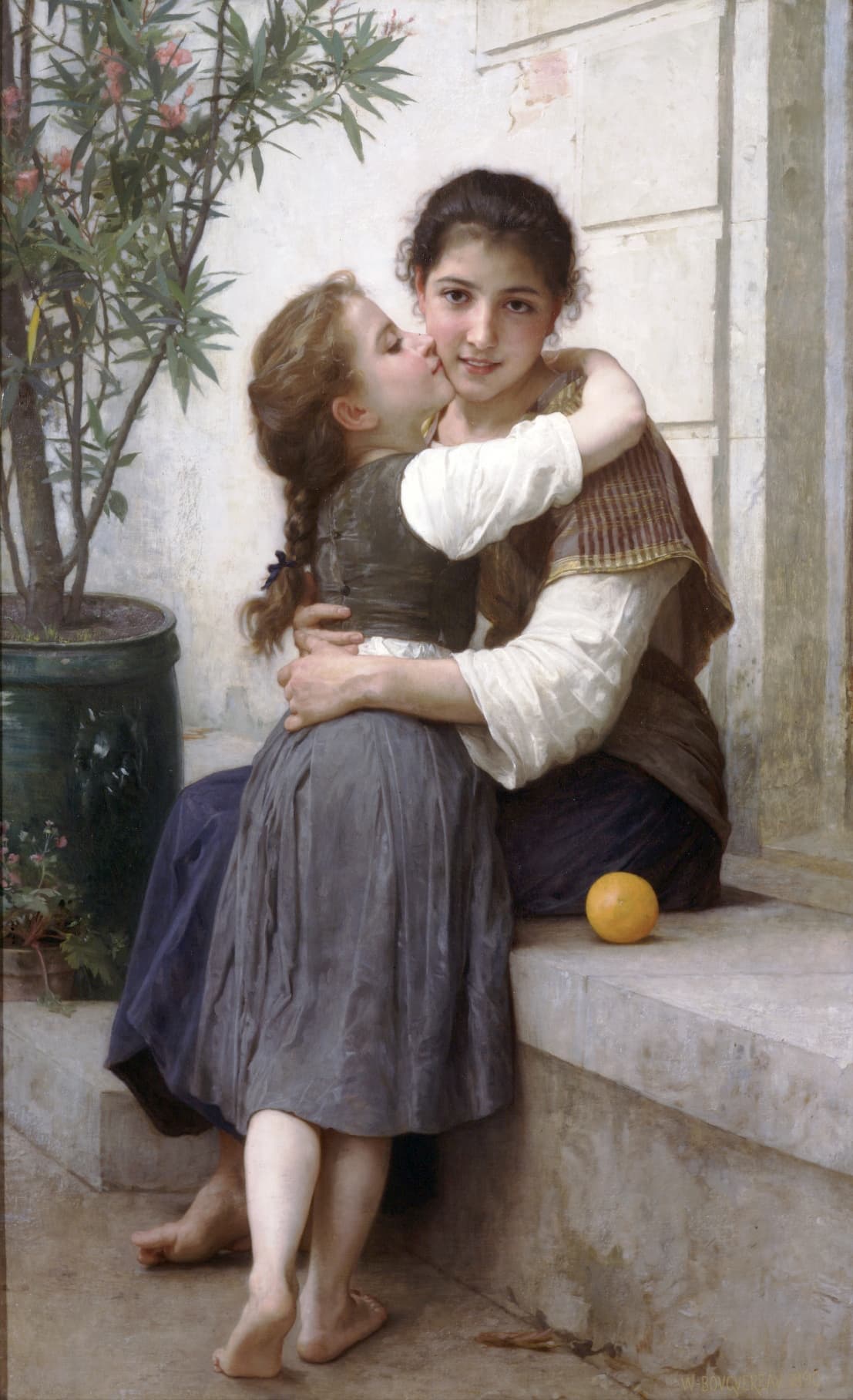 《轻声哄慰》（A Little Coaxing）｜威廉-阿道夫·布格罗 William-Adolphe Bouguereau｜1890