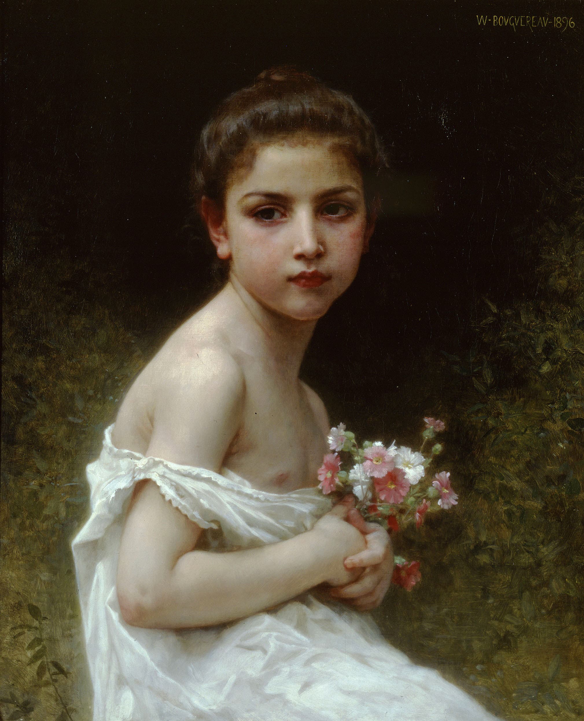《手持花束的小女孩》（Little Girl with a Bouquet）｜威廉-阿道夫·布格罗 William-Adolphe Bouguereau｜1896