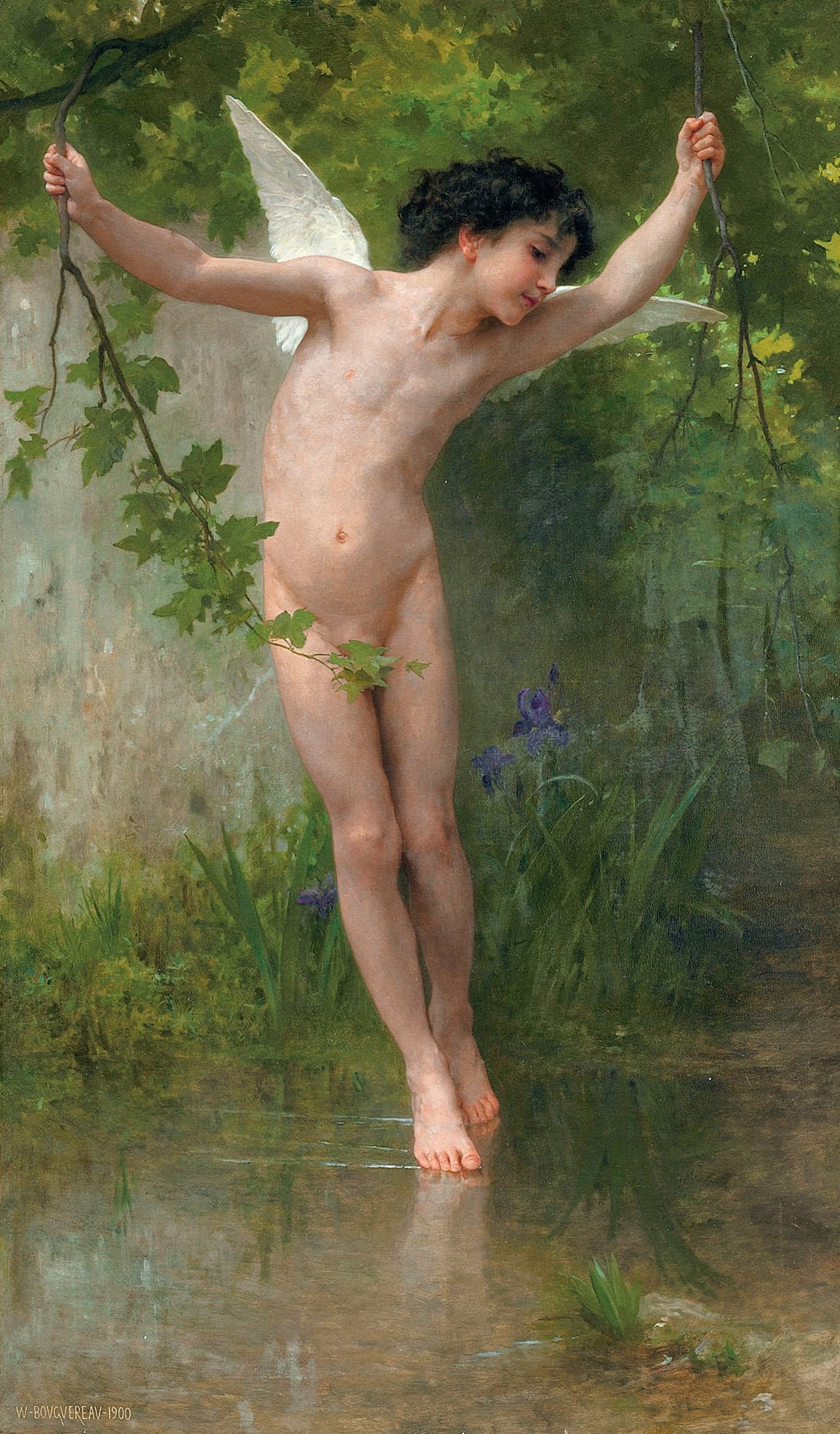 《飞越水面的丘比特》（Cupid Flying over Water）｜威廉-阿道夫·布格罗 William-Adolphe Bouguereau｜1900