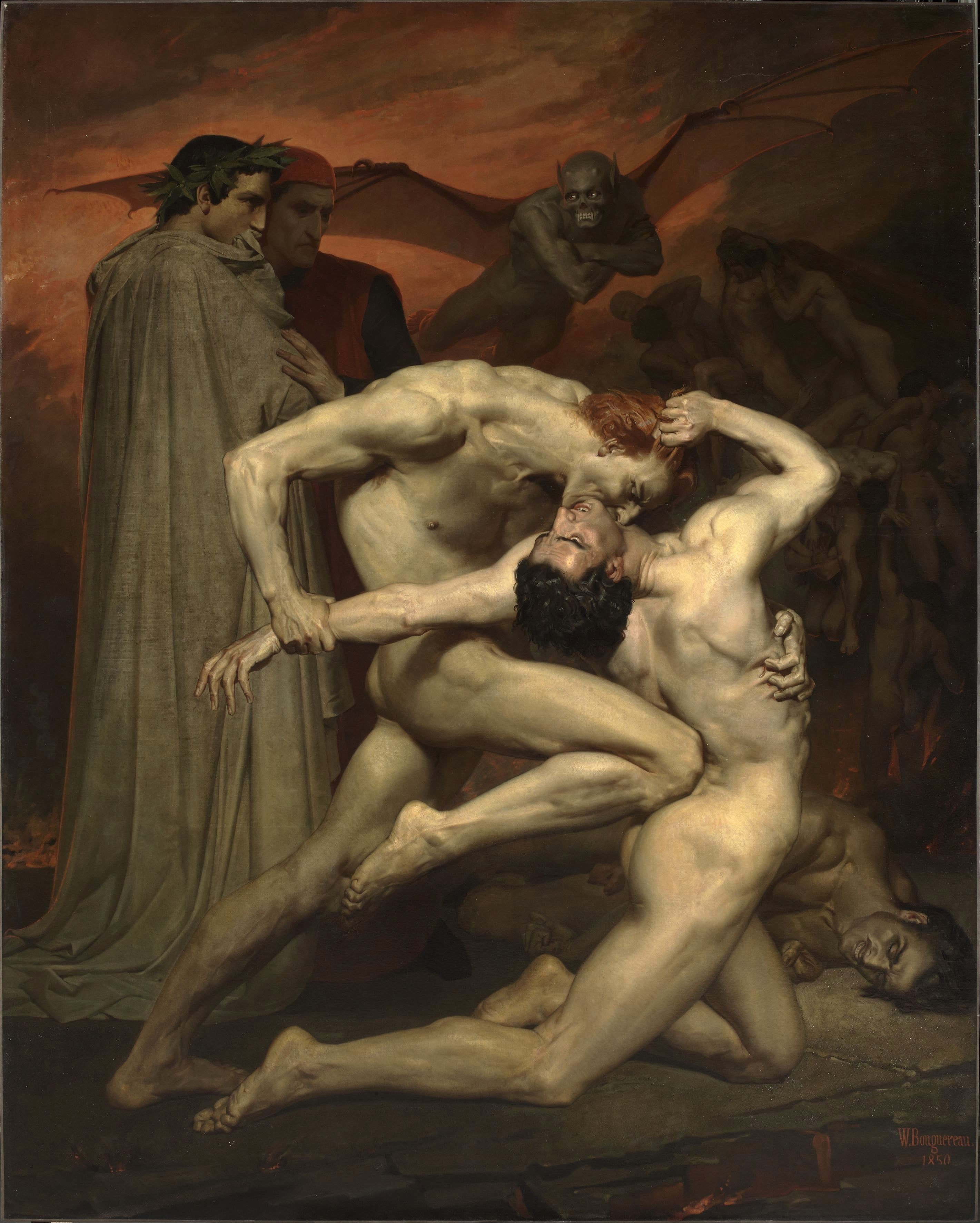 《地狱中的但丁与维吉尔》（Dante and Virgil in Hell）｜威廉-阿道夫·布格罗 William-Adolphe Bouguereau｜1850