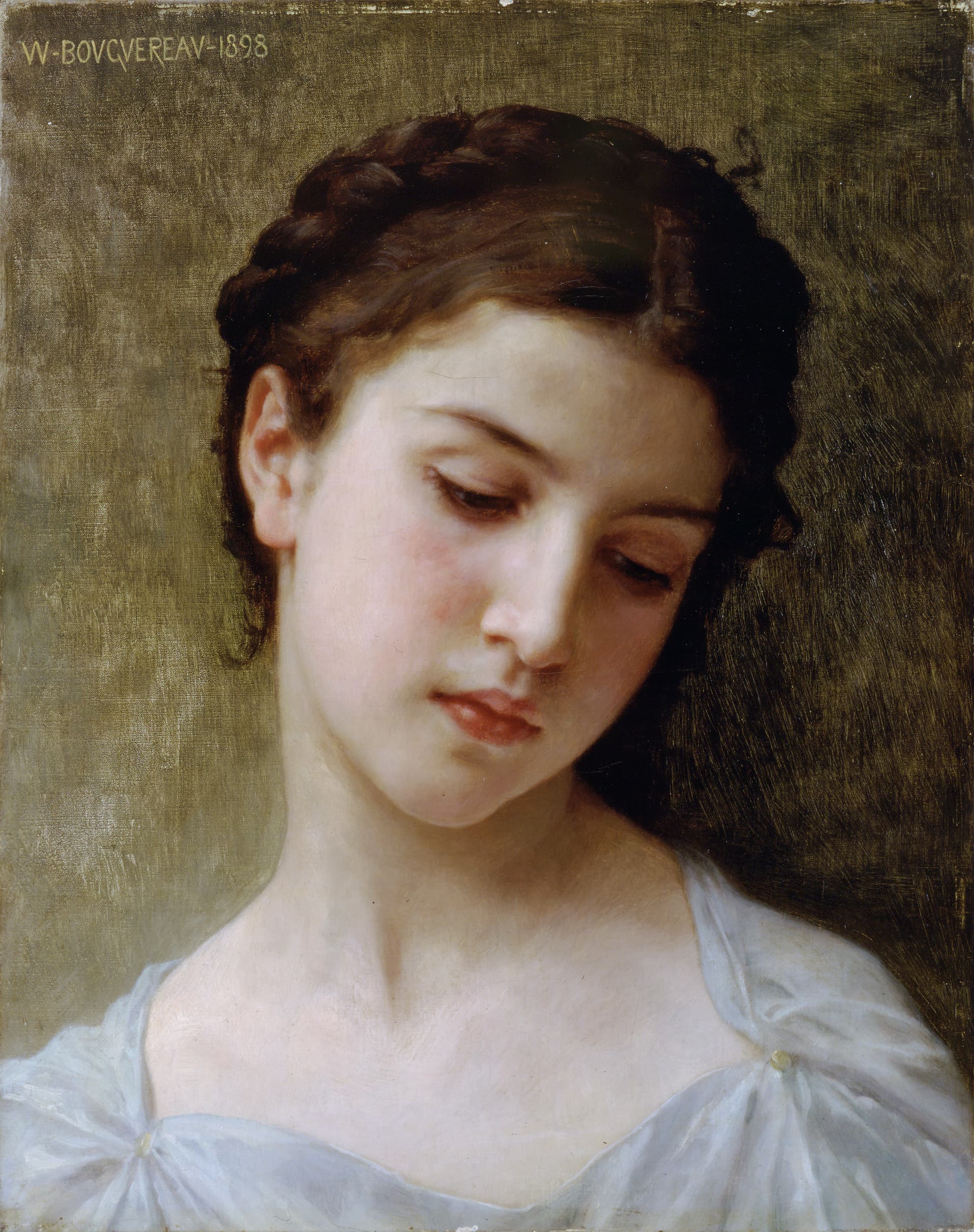 《少女头像习作》（Study: Head of a Young Girl）｜威廉-阿道夫·布格罗 William-Adolphe Bouguereau｜1898