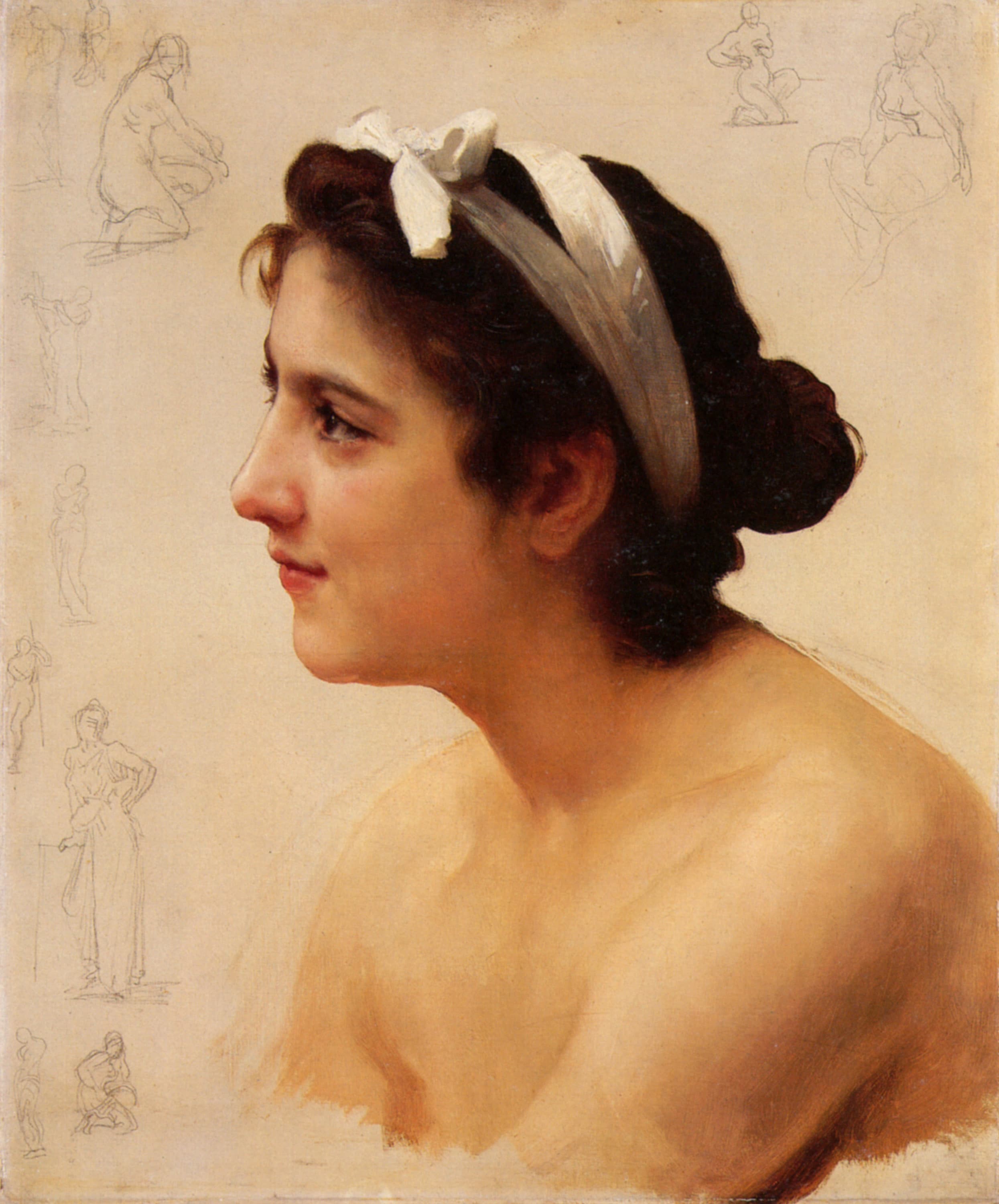 《《向爱神献礼》女子习作》（Study of a Woman for Offering to Love）｜威廉-阿道夫·布格罗 William-Adolphe Bouguereau｜1890
