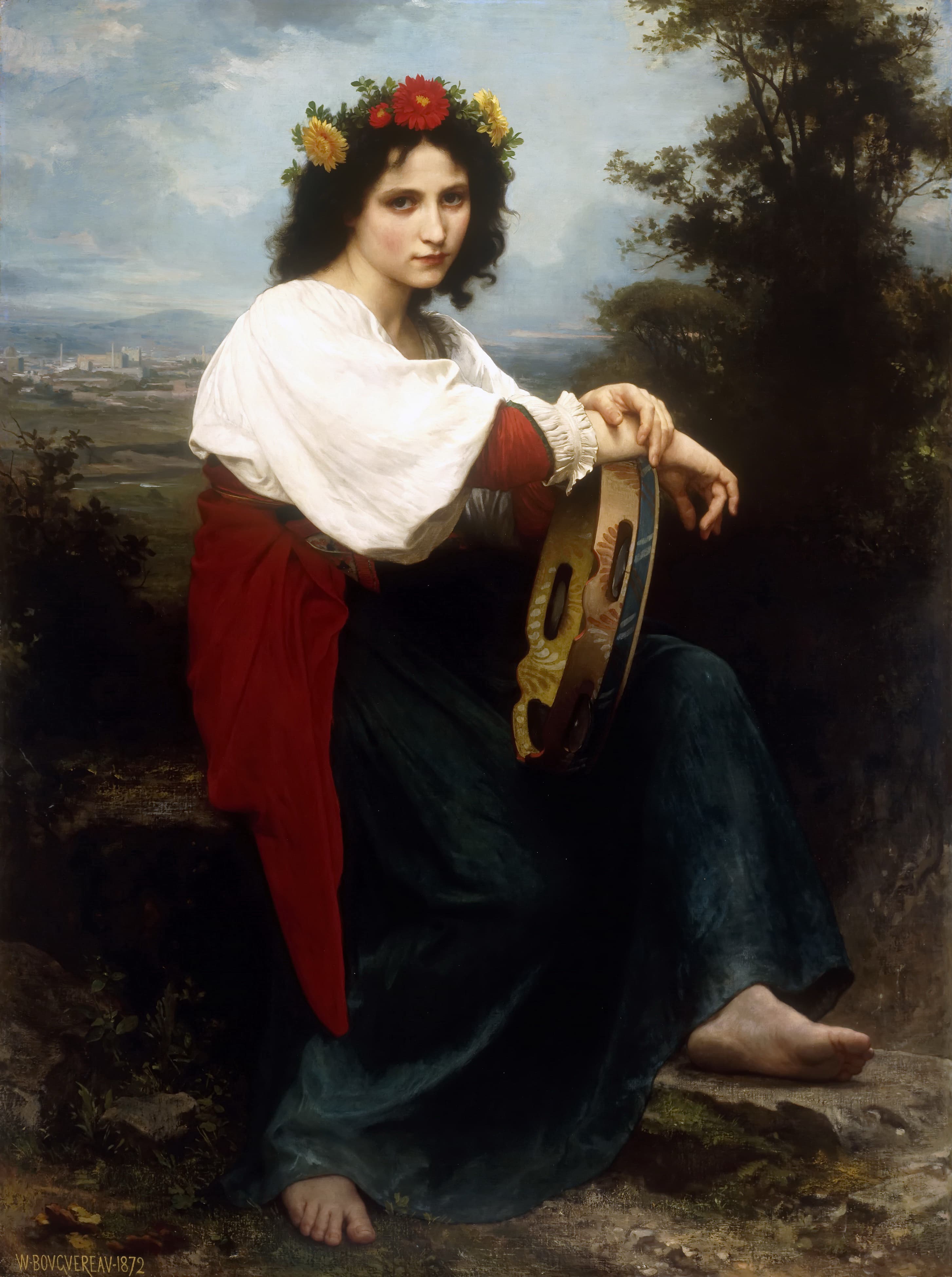 《手持巴斯克鼓的意大利少女》（Italian Girl with a Basque Drum）｜威廉-阿道夫·布格罗 William-Adolphe Bouguereau